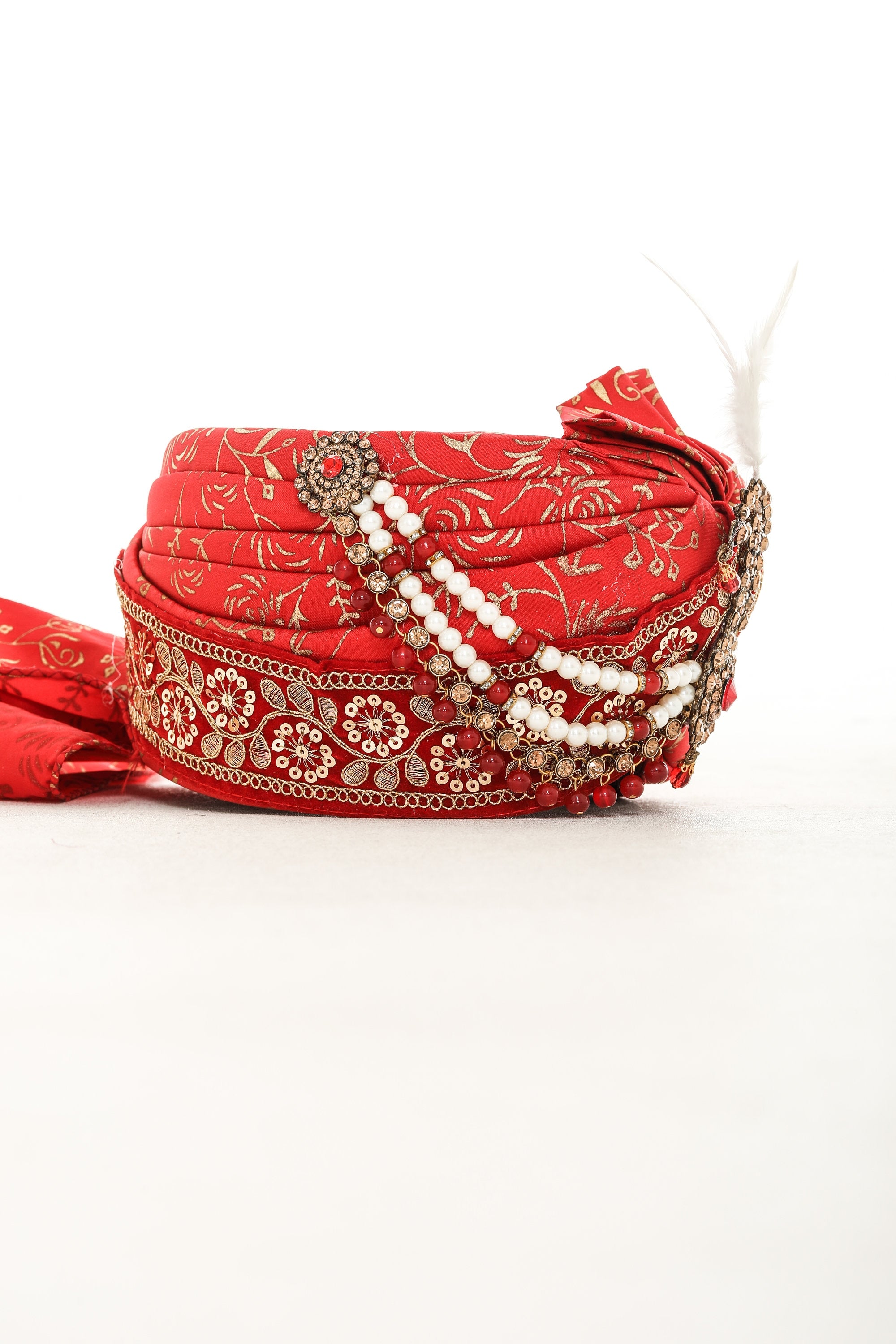 Regal Red Groom Turban with Paisley Brooch and Matching Scarf