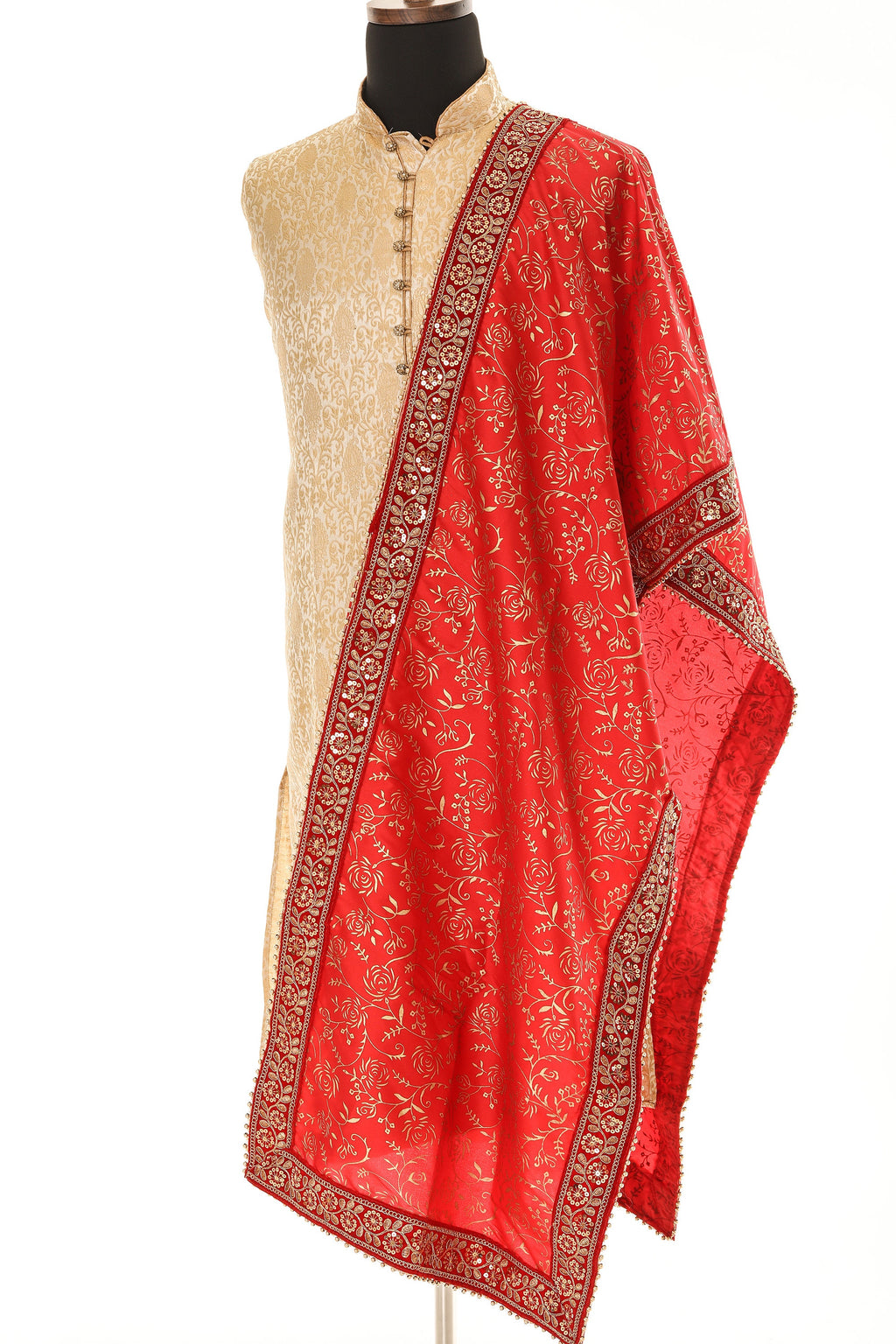 Regal Red Groom Turban with Paisley Brooch and Matching Scarf