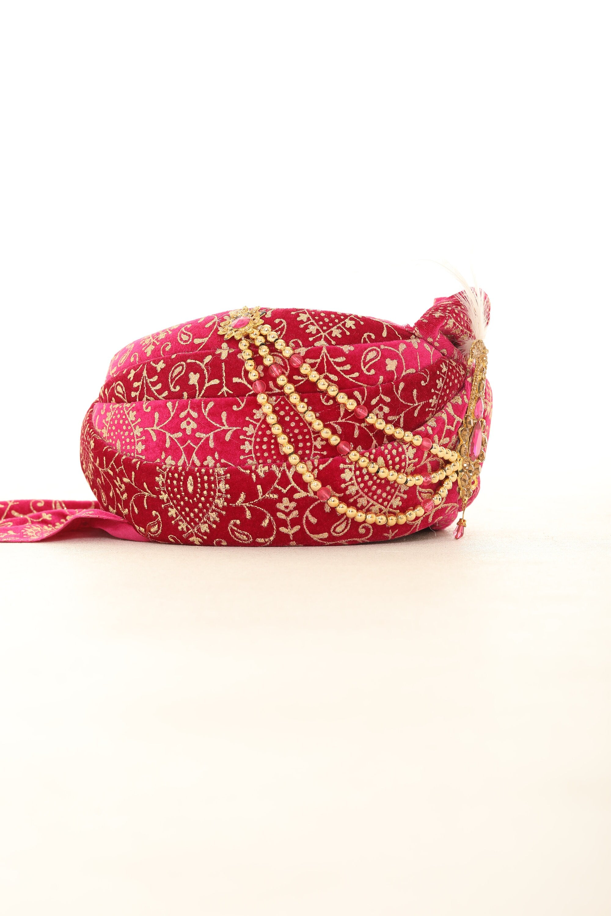 Fuchsia Velvet Groom Turban and Matching Velvet Scarves