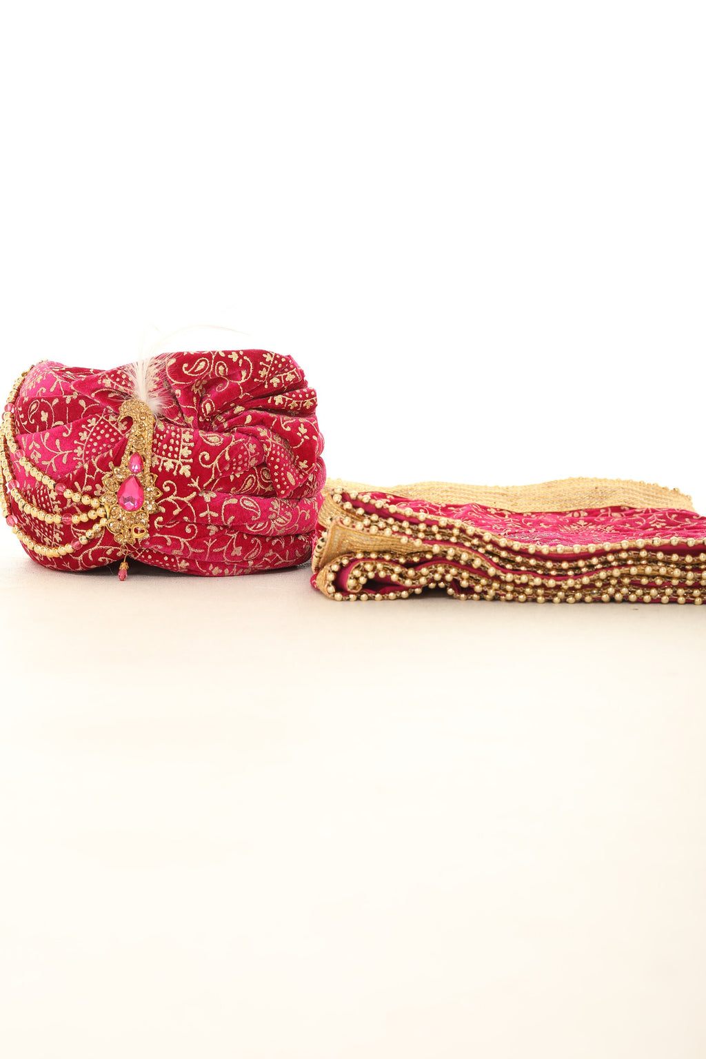 Fuchsia Velvet Groom Turban and Matching Velvet Scarves