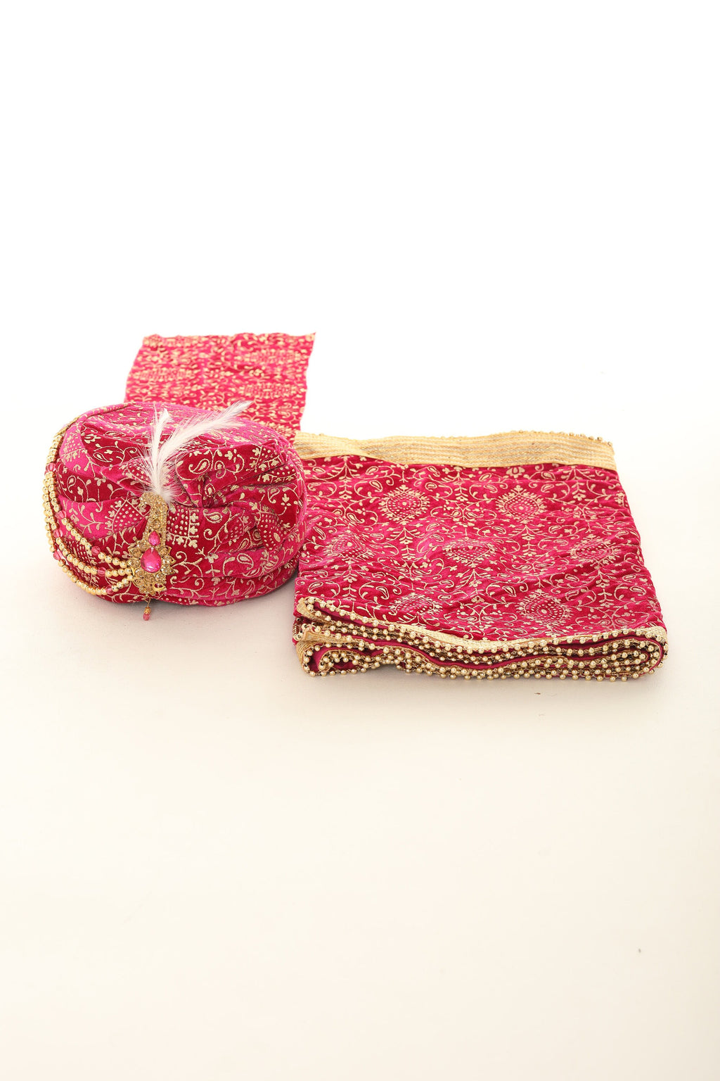Fuchsia Velvet Groom Turban and Matching Velvet Scarves