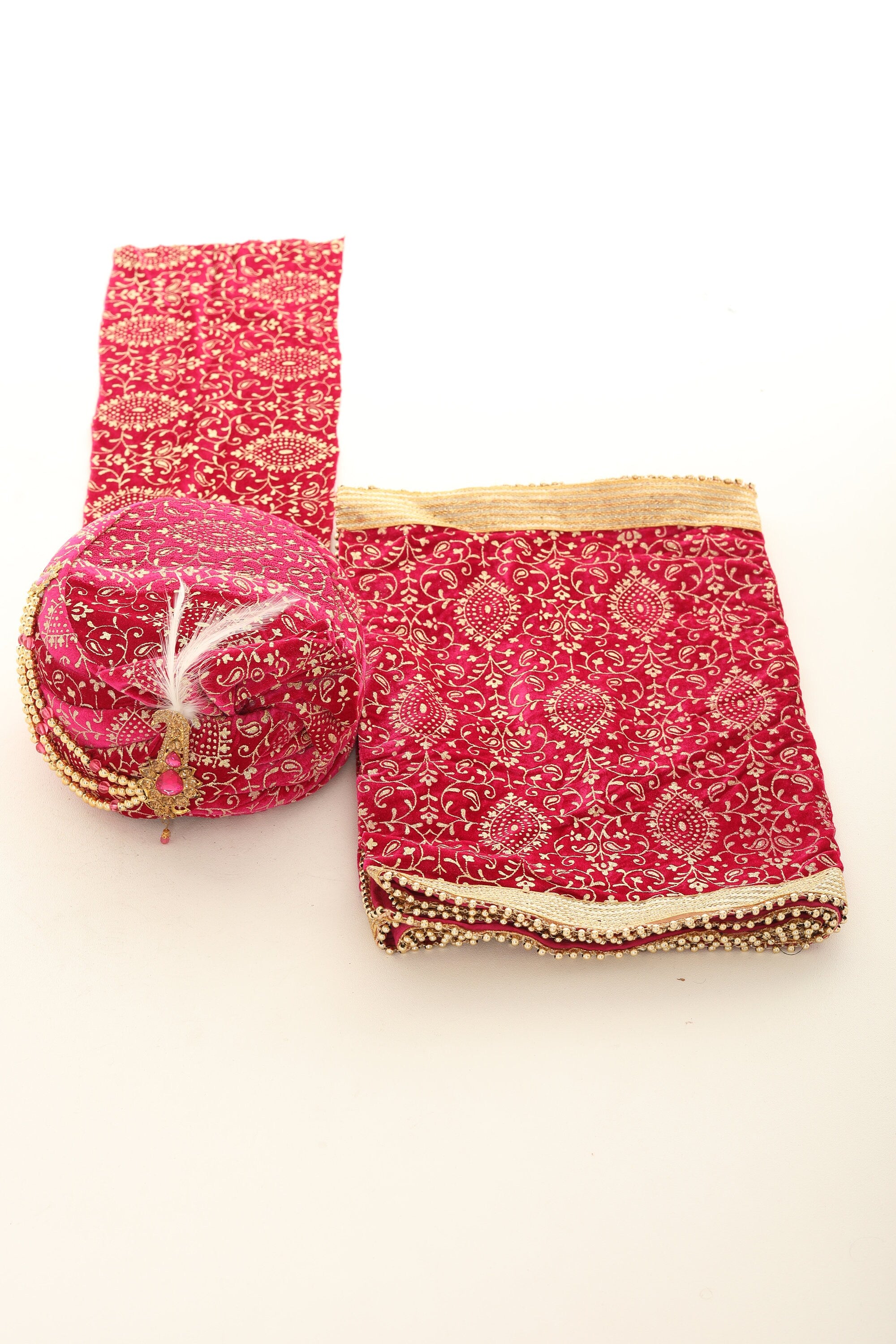 Fuchsia Velvet Groom Turban and Matching Velvet Scarves