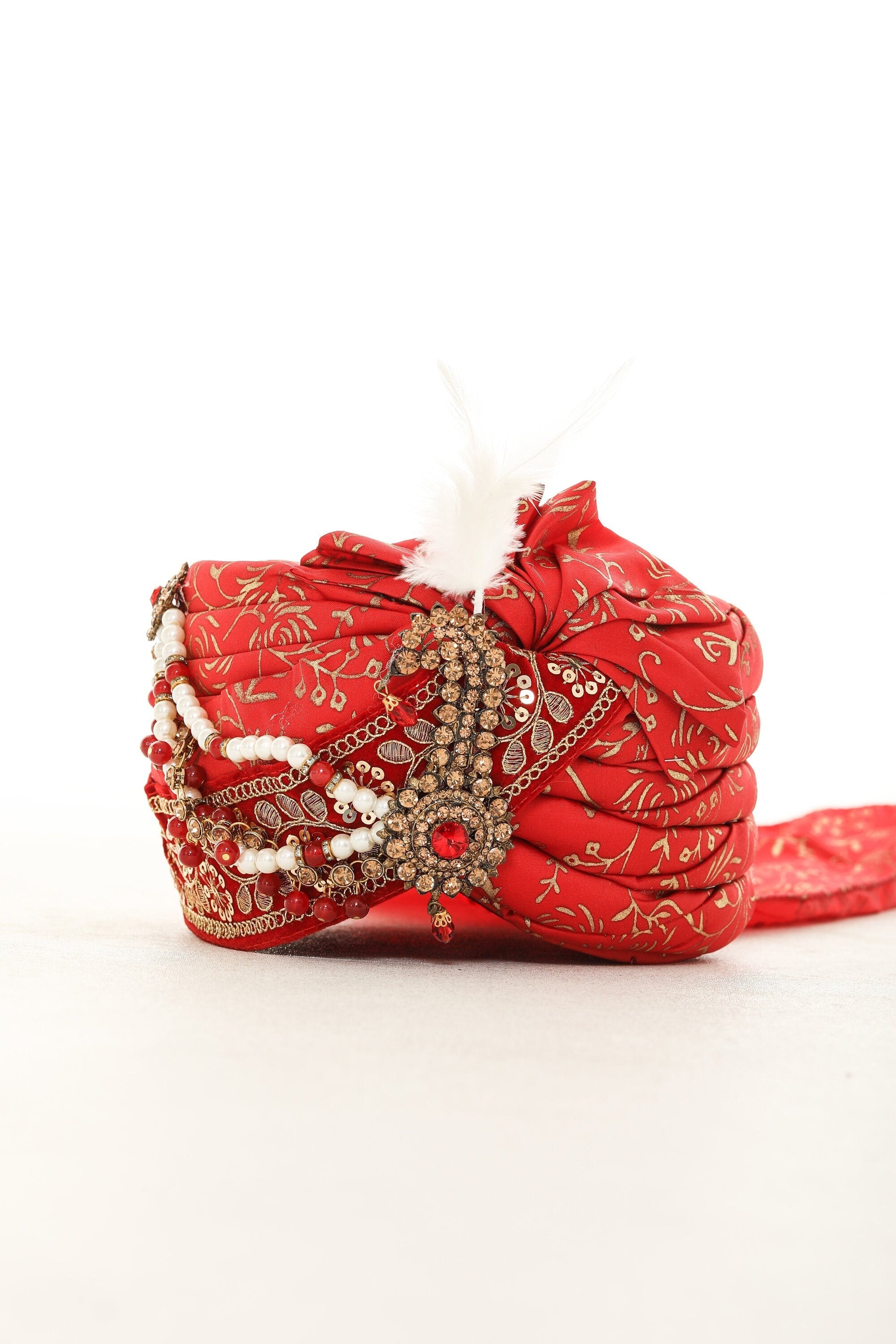 Regal Red Groom Turban with Paisley Brooch and Matching Scarf