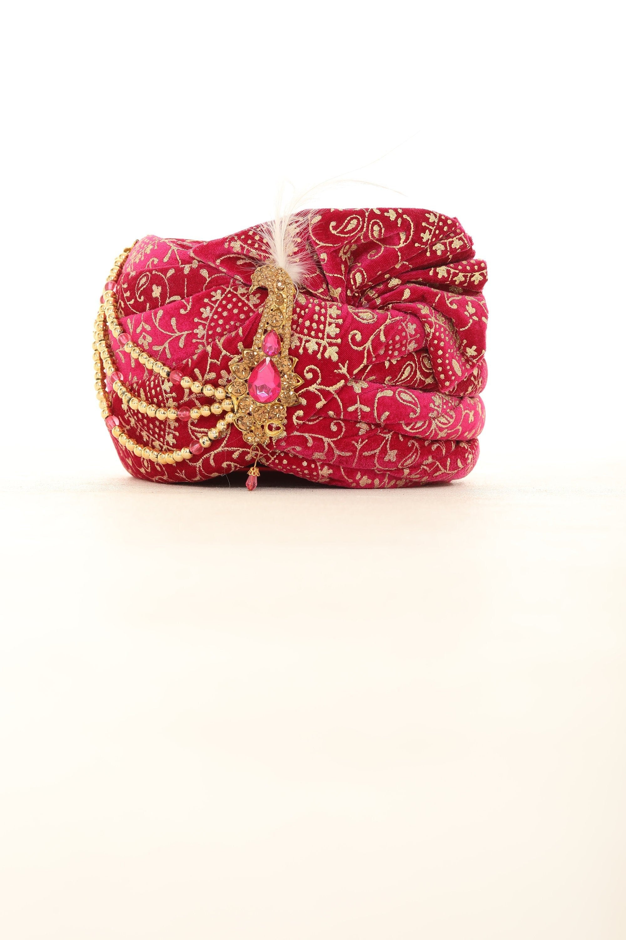Fuchsia Velvet Groom Turban and Matching Velvet Scarves