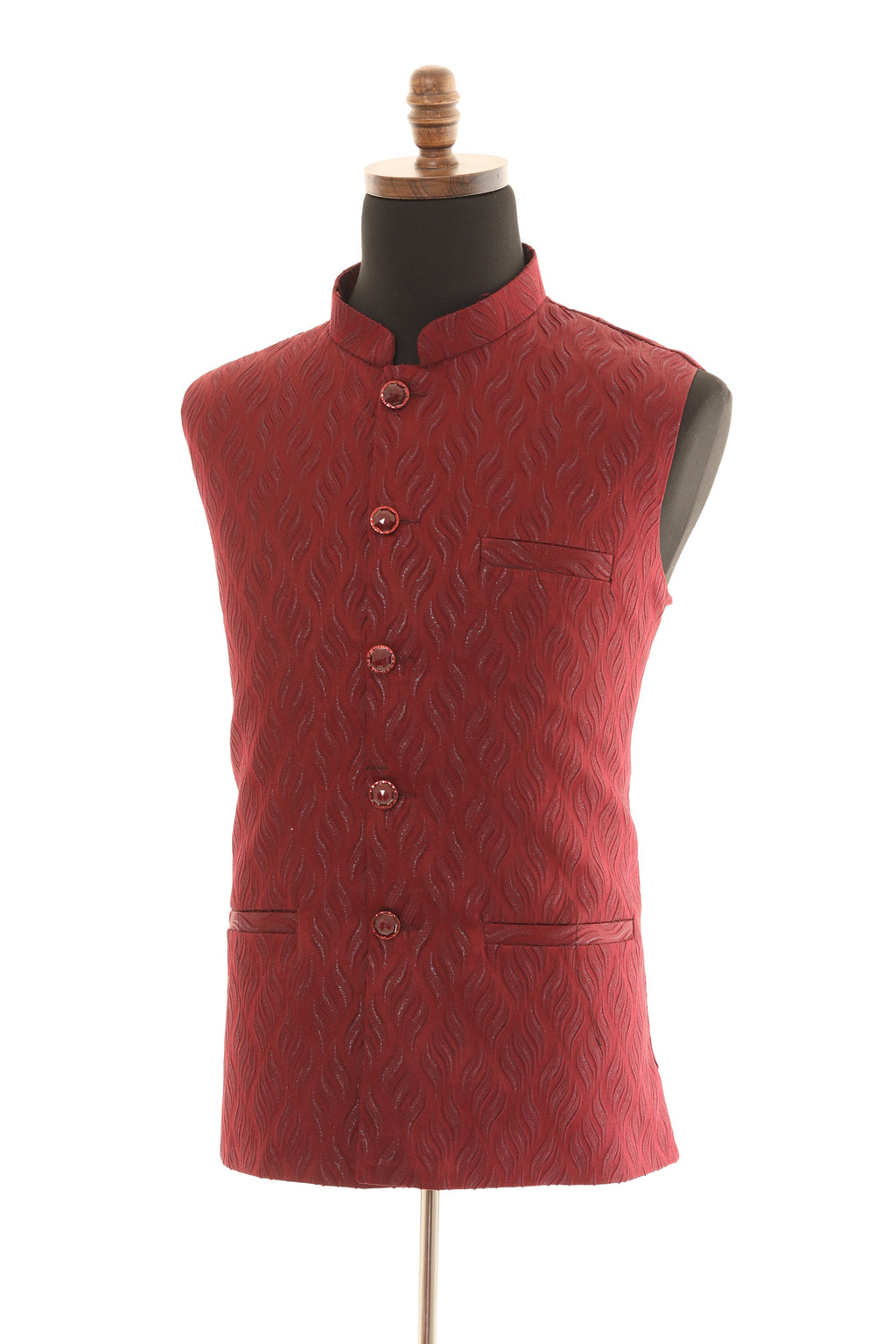 Regal Maroon Self Embellishment Nehru Jacket for Men