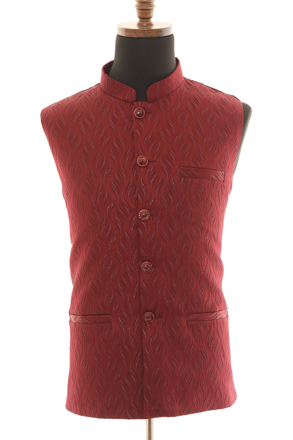 Regal Maroon Self Embellishment Nehru Jacket for Men