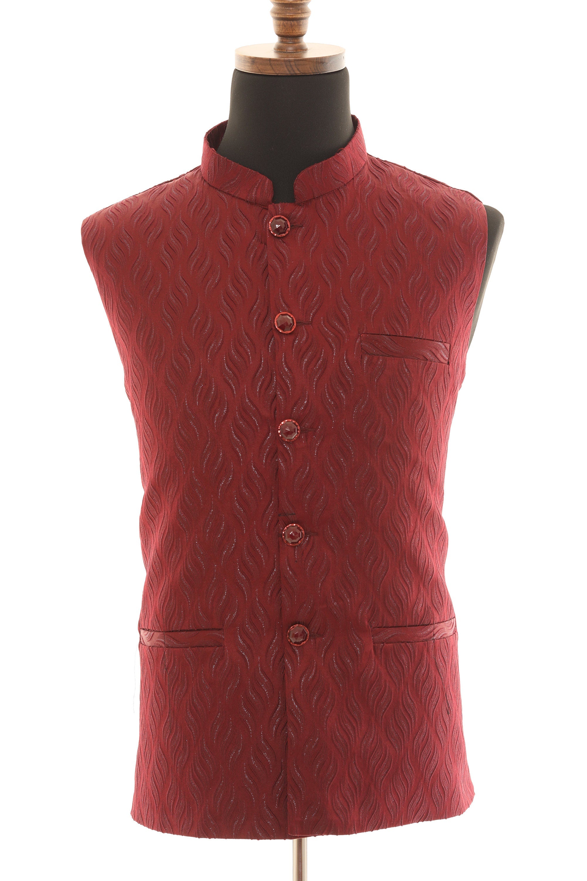 Regal Maroon Self Embellishment Nehru Jacket for Men