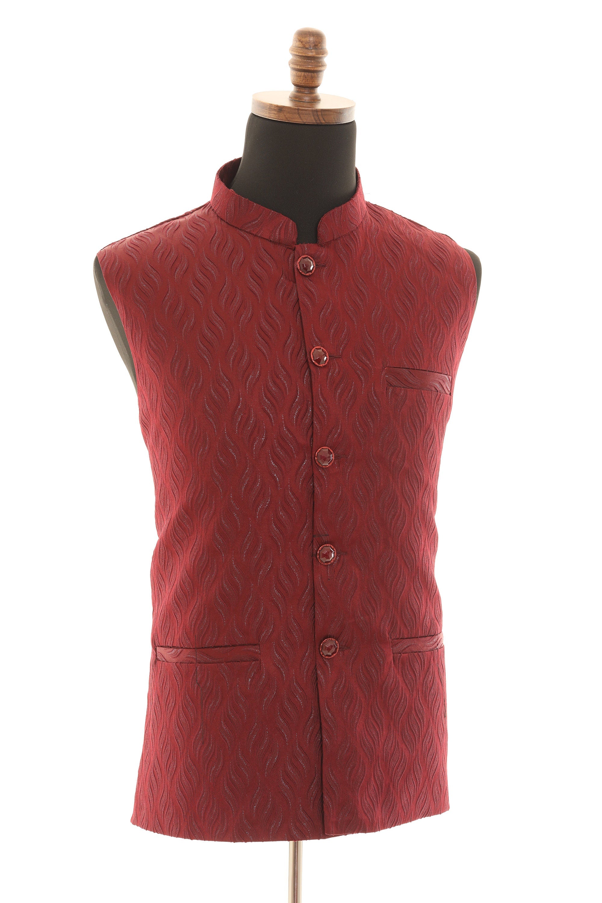 Regal Maroon Self Embellishment Nehru Jacket for Men