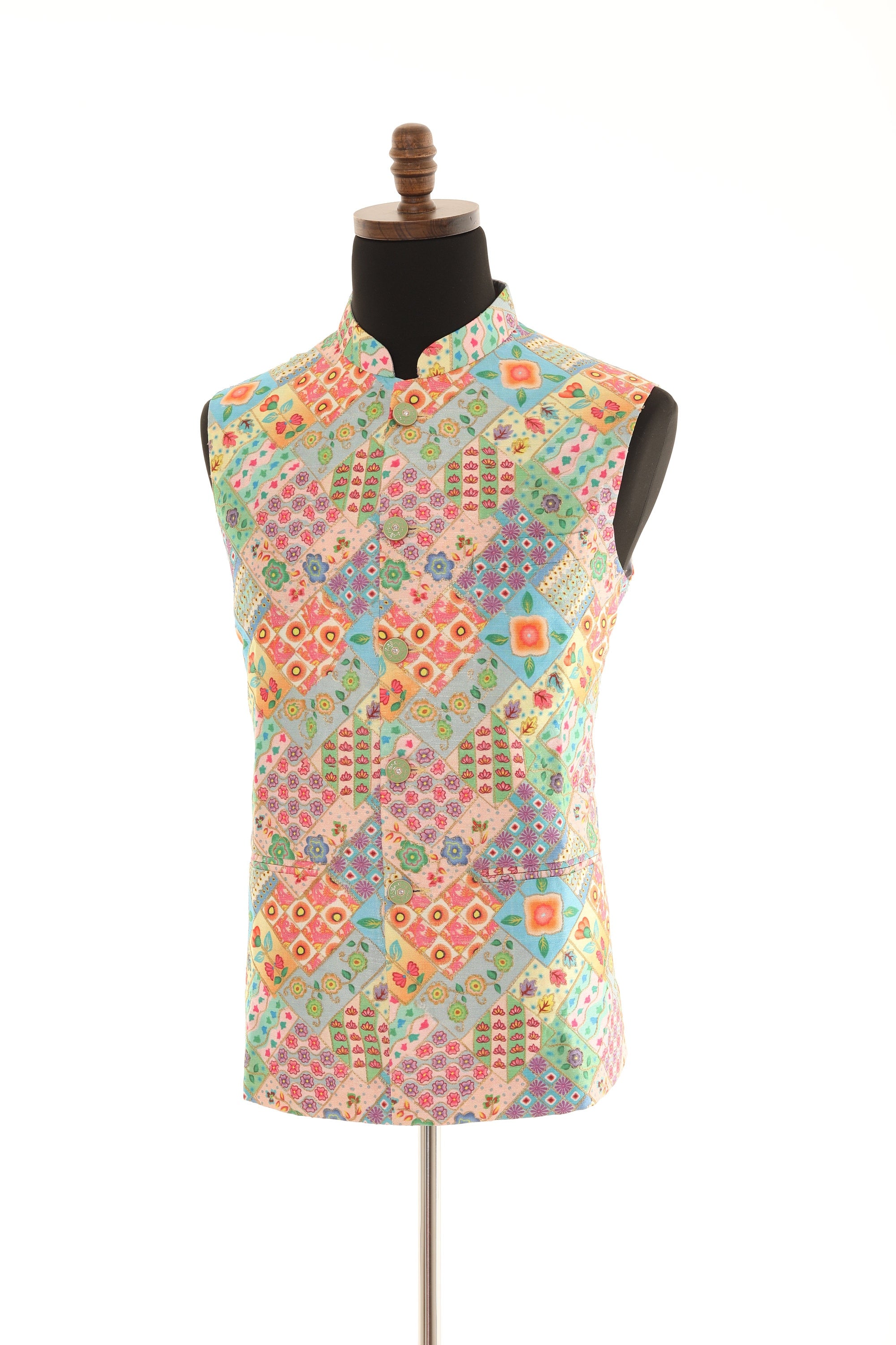 Multi-Colored Art Silk Nehru Jacket for Men