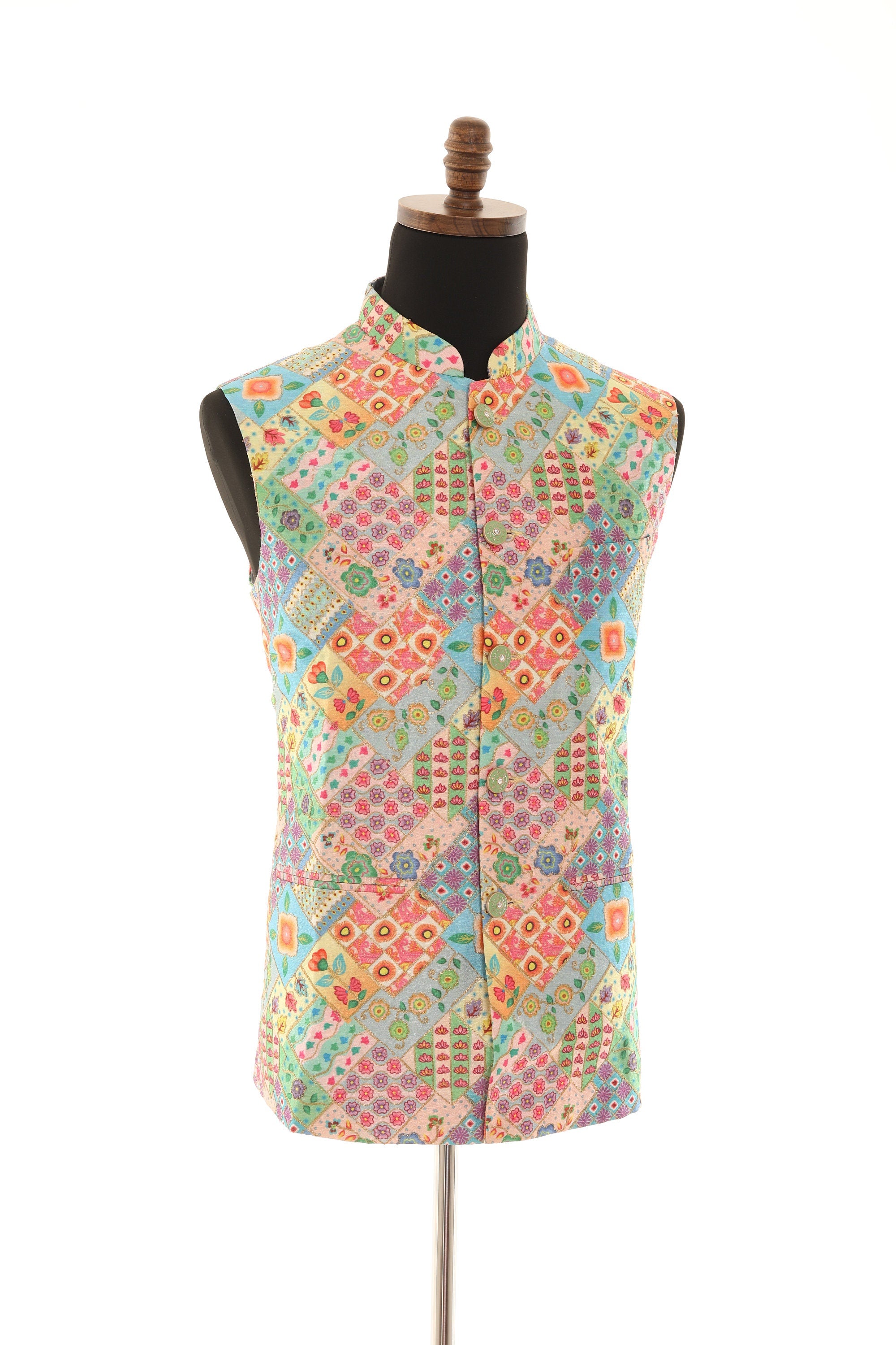 Multi-Colored Art Silk Nehru Jacket for Men