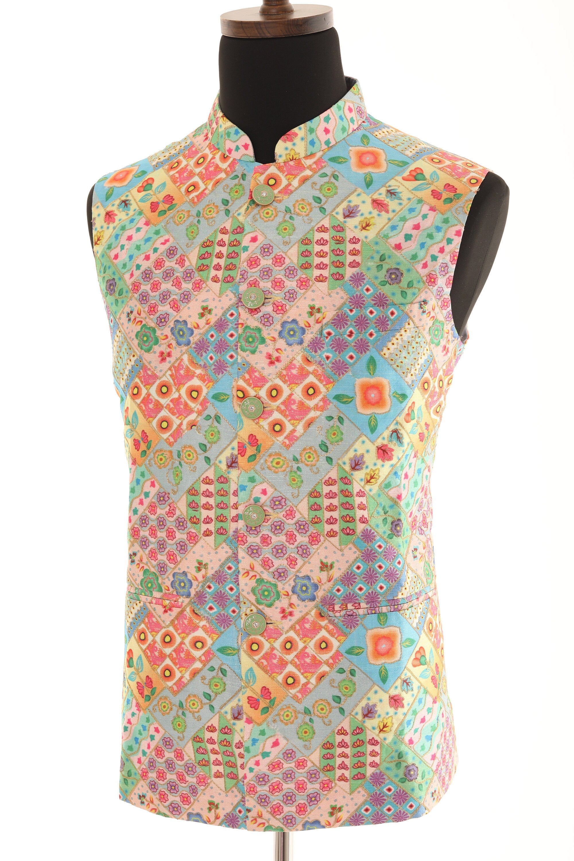 Multi-Colored Art Silk Nehru Jacket for Men