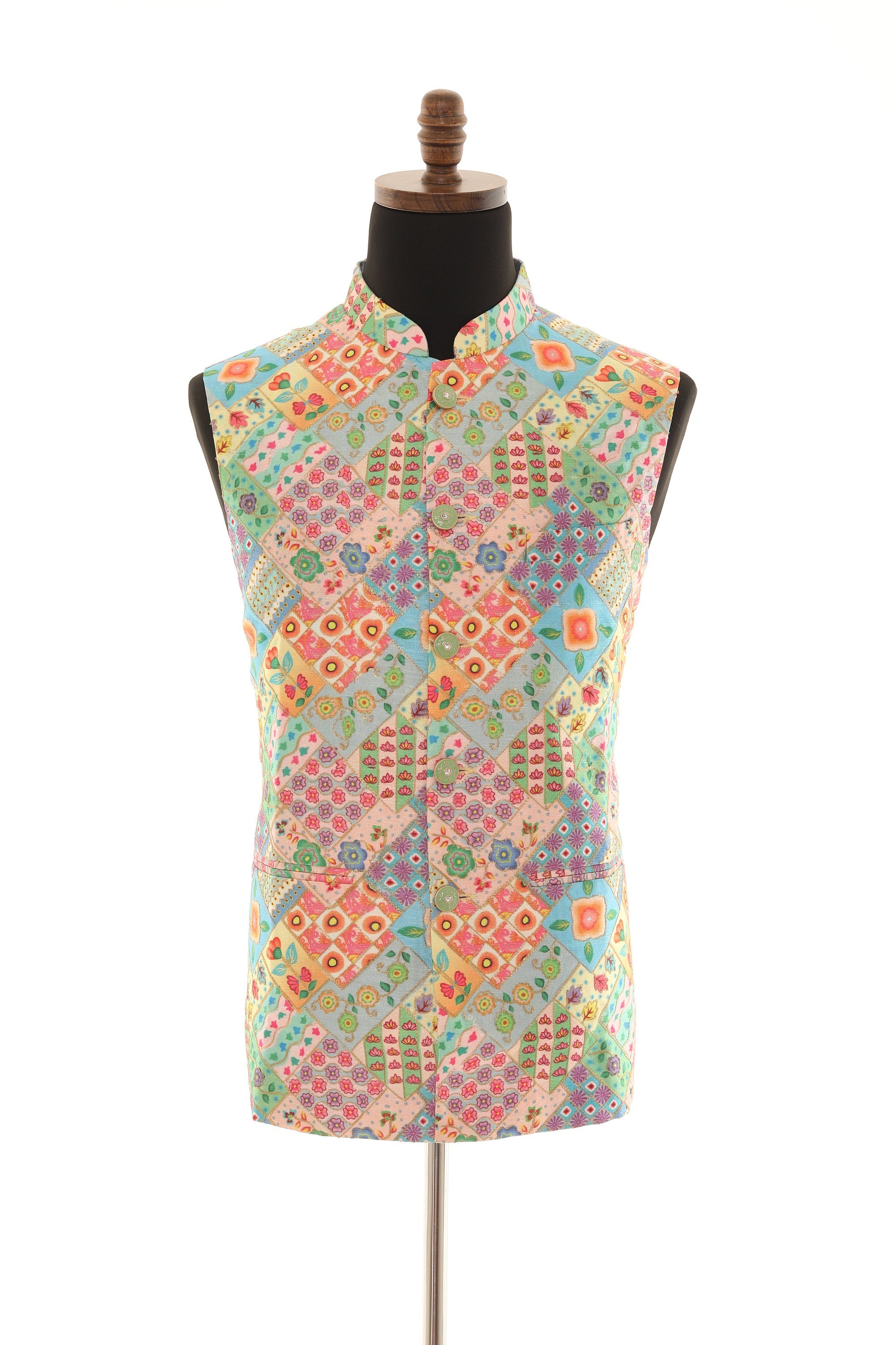 Multi-Colored Art Silk Nehru Jacket for Men