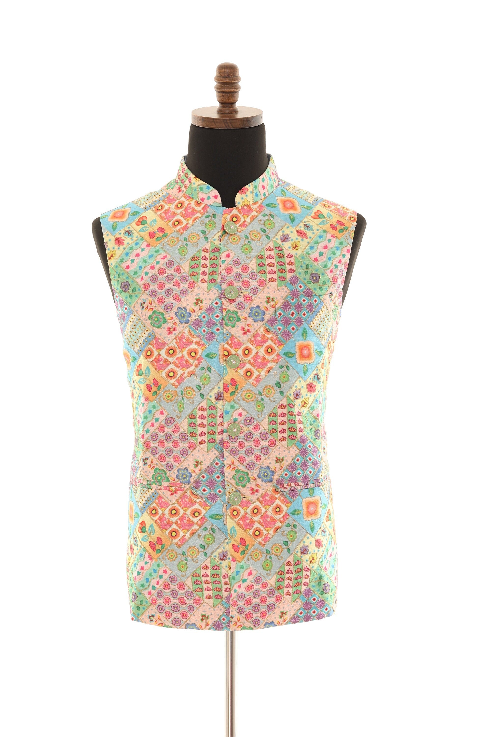 Multi-Colored Art Silk Nehru Jacket for Men