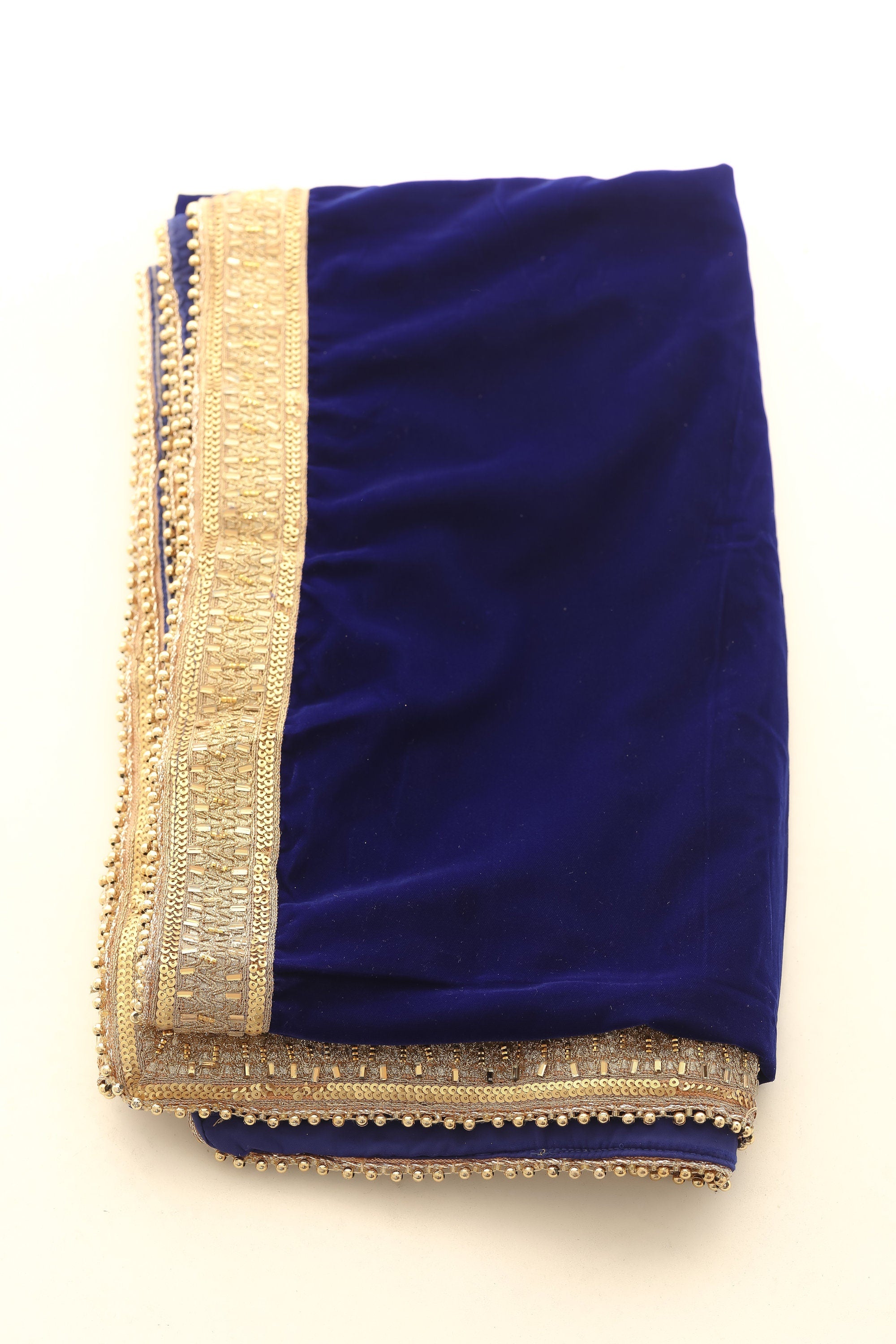 Royal Blue Velvet Gold Lace Scarf