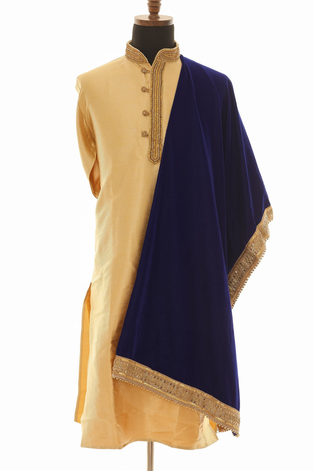 Royal Blue Velvet Gold Lace Scarf