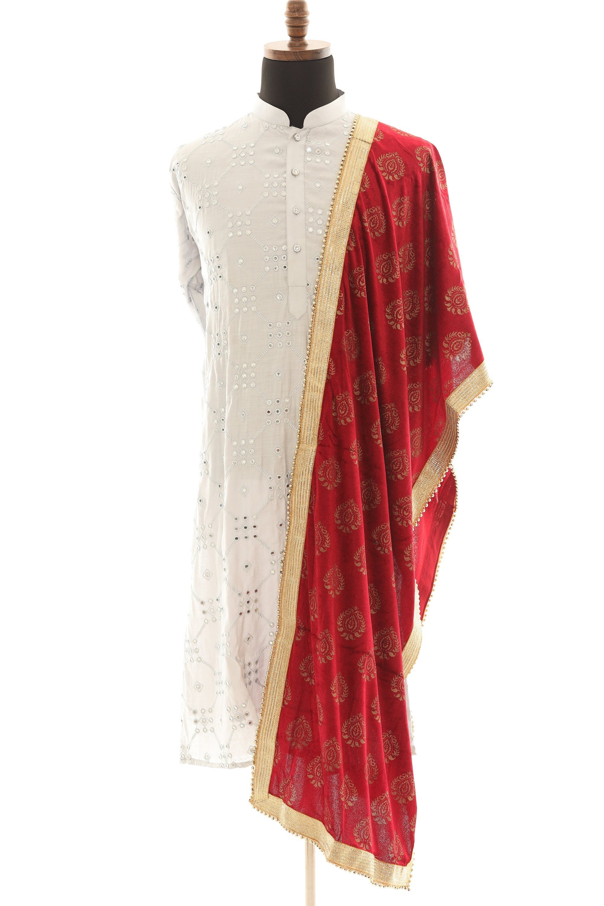 Unisex Maroon Velvet  Gold Floral Scarves