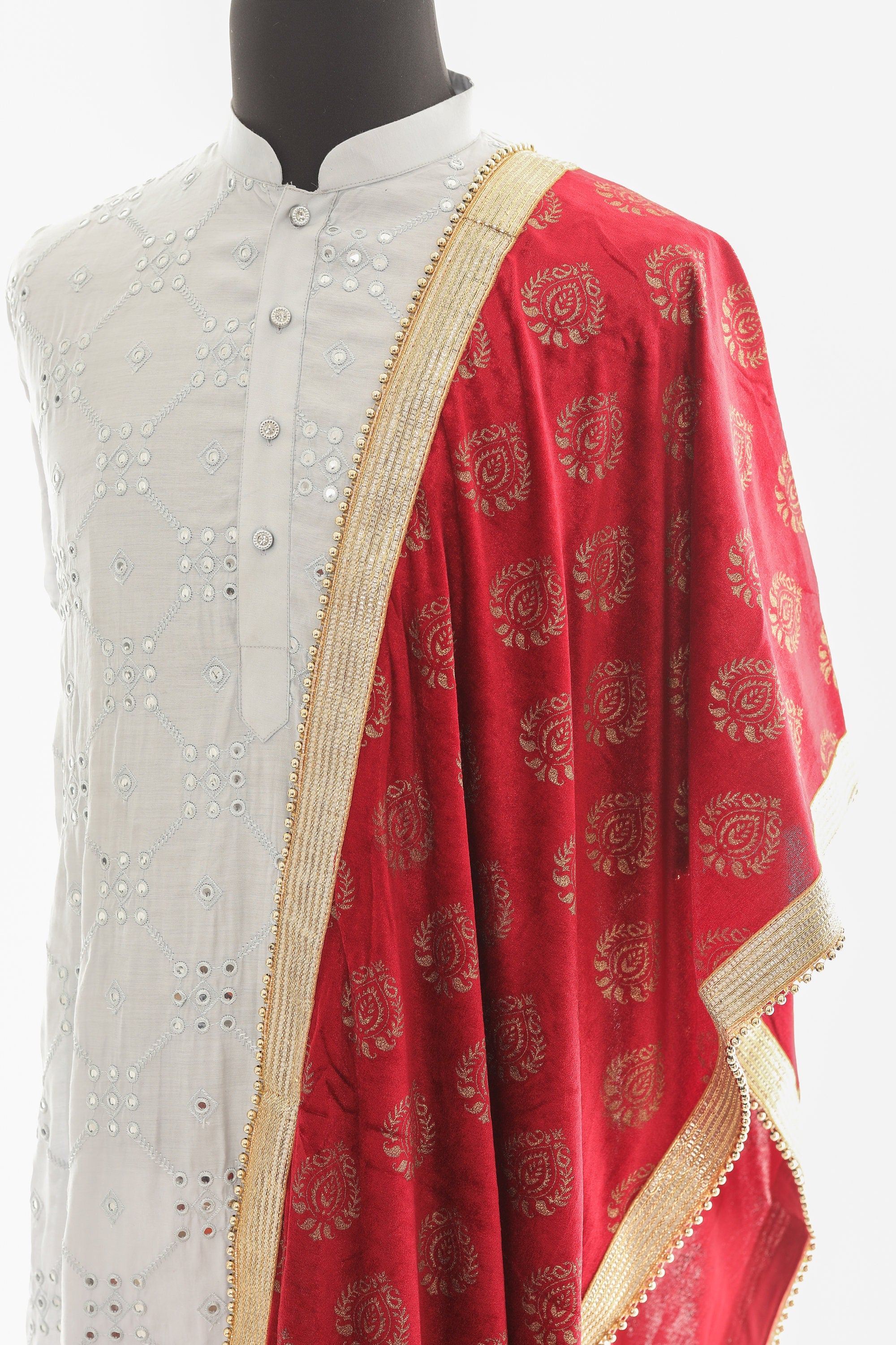 Unisex Maroon Velvet  Gold Floral Scarves
