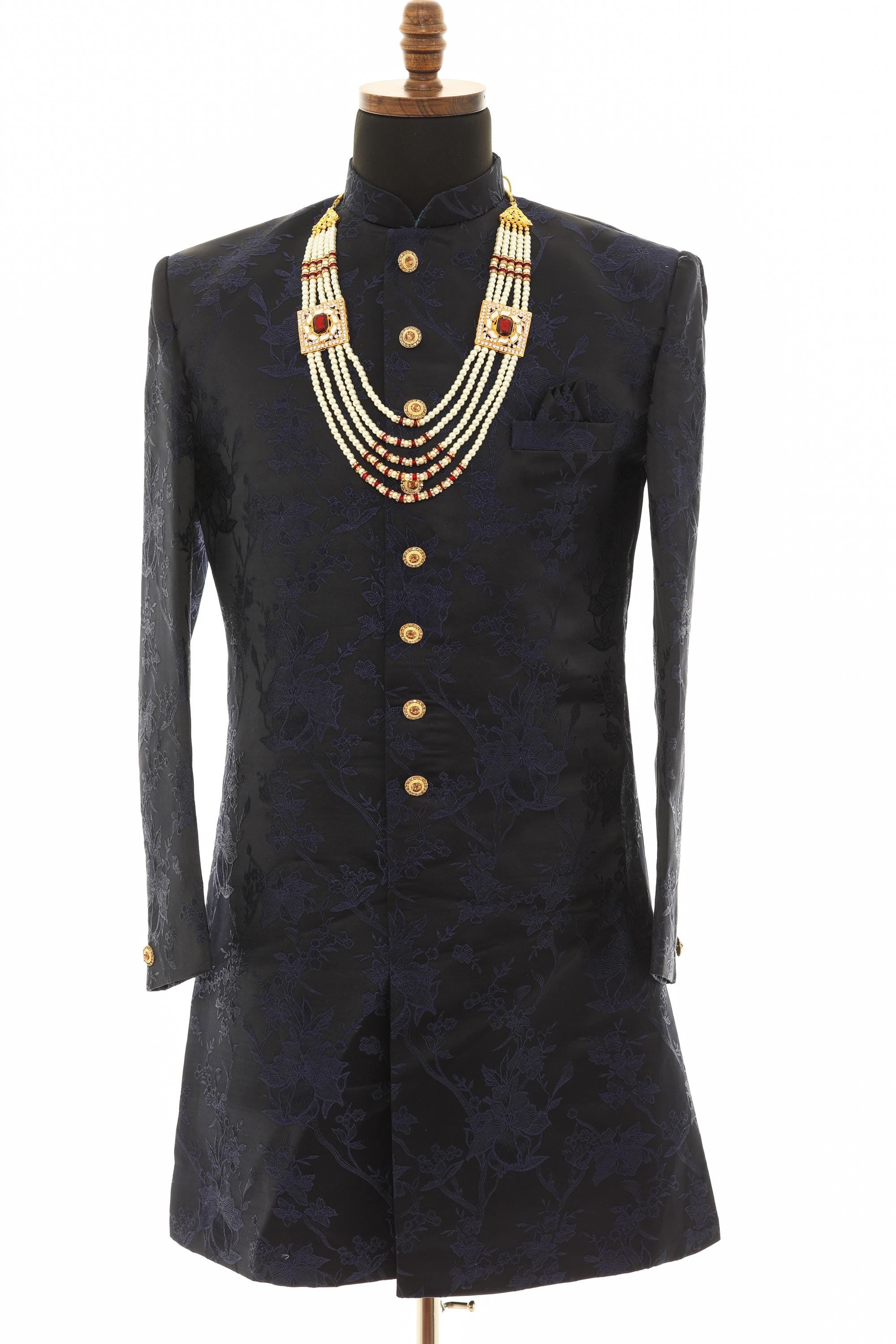 Traditional Elegant White Pearl & Maroon Necklace For Men