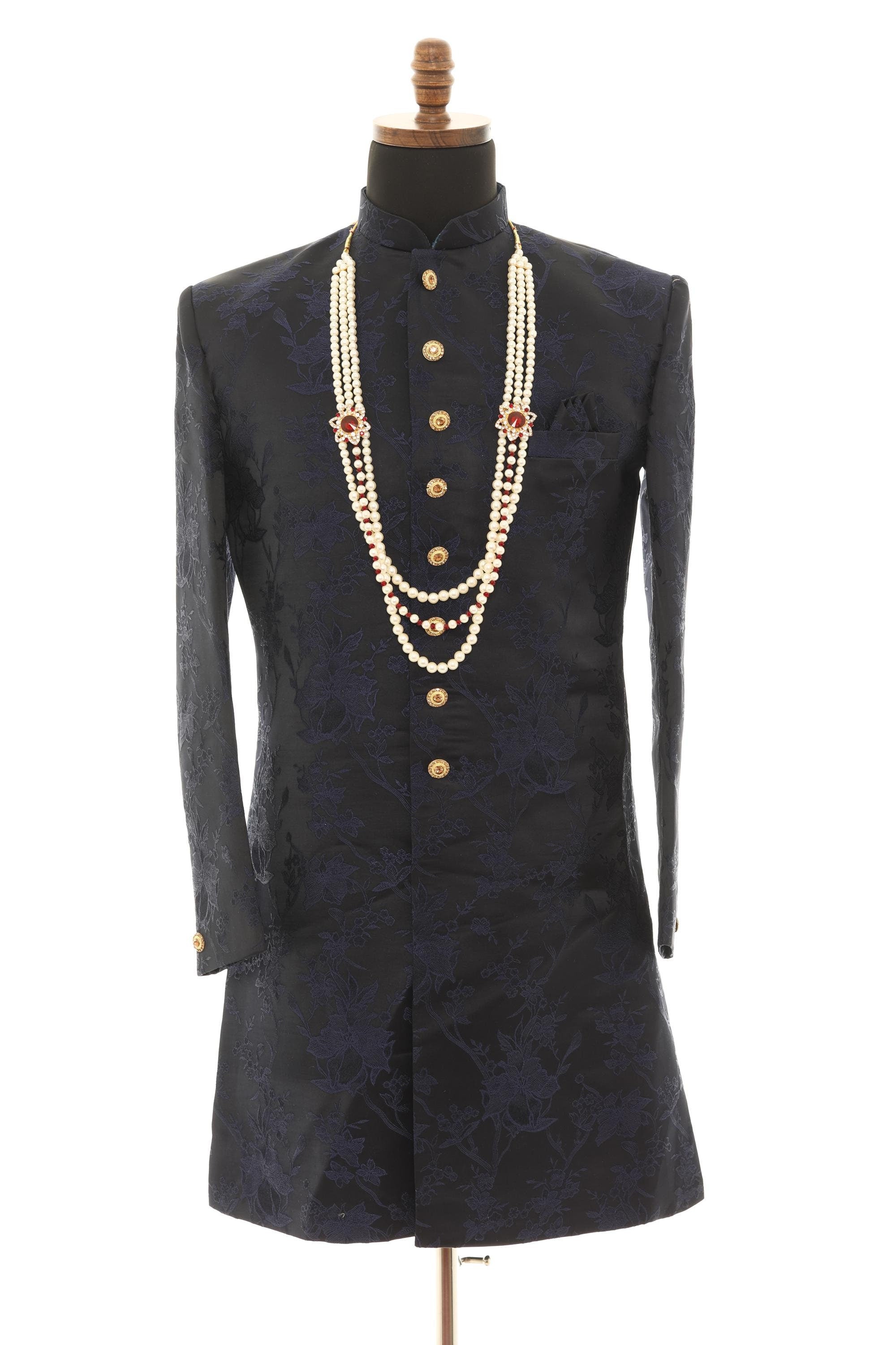 Traditional Elegant White Pearl & Maroon Necklace For Men