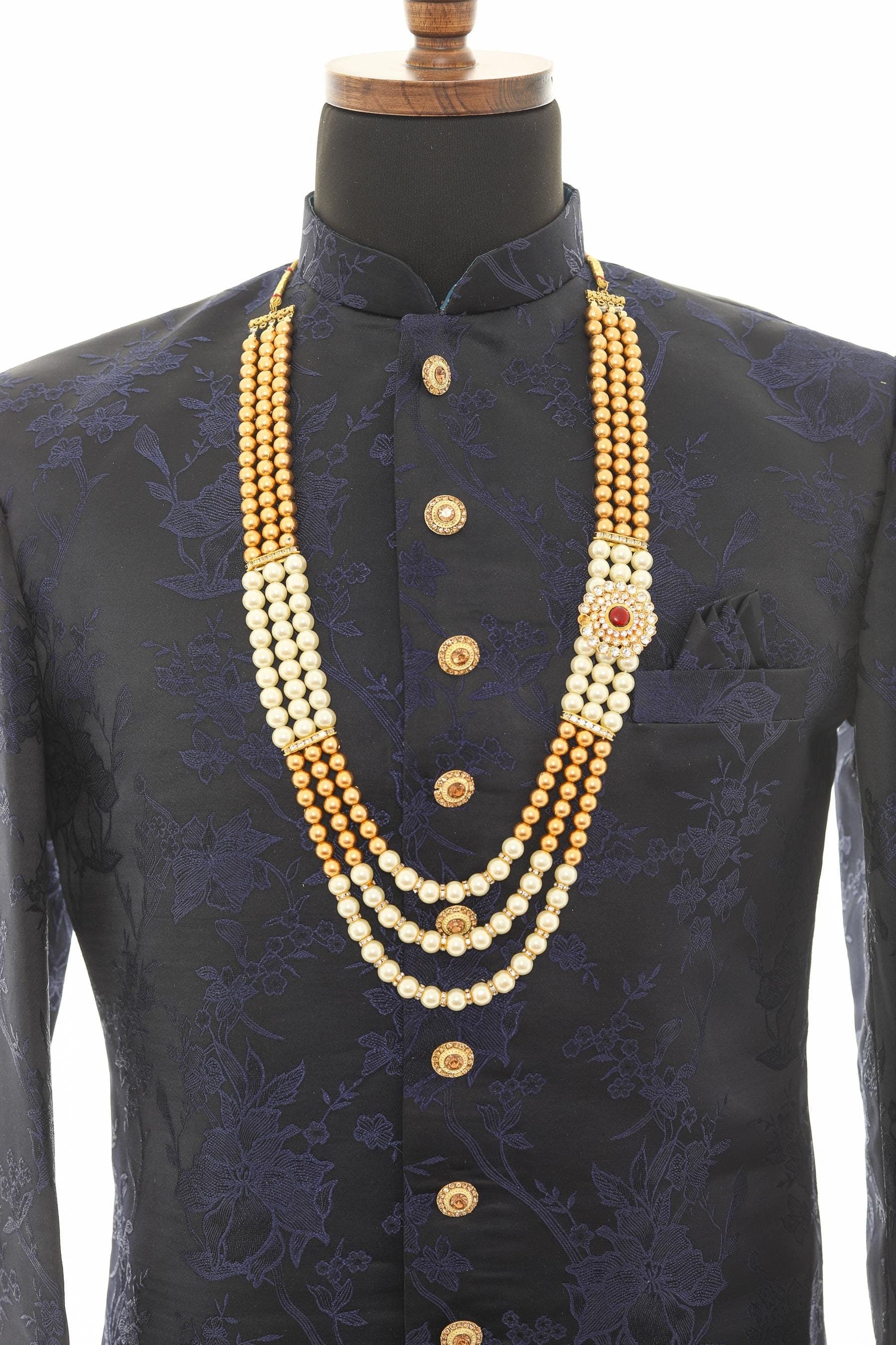 Traditional Elegant Gold Pearl & White Necklace For Men