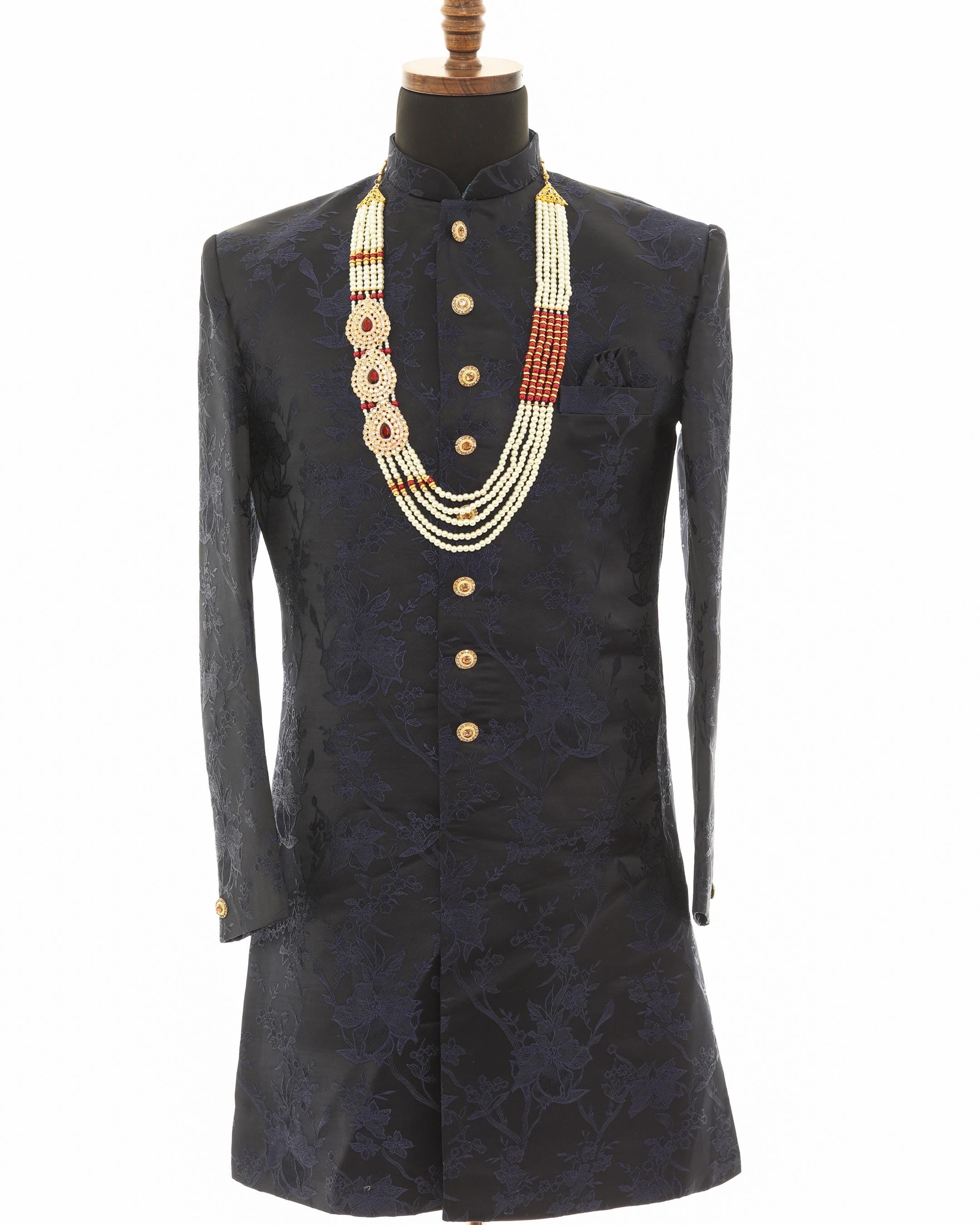 Traditional Elegant White Pearl & Maroon Necklace For Men