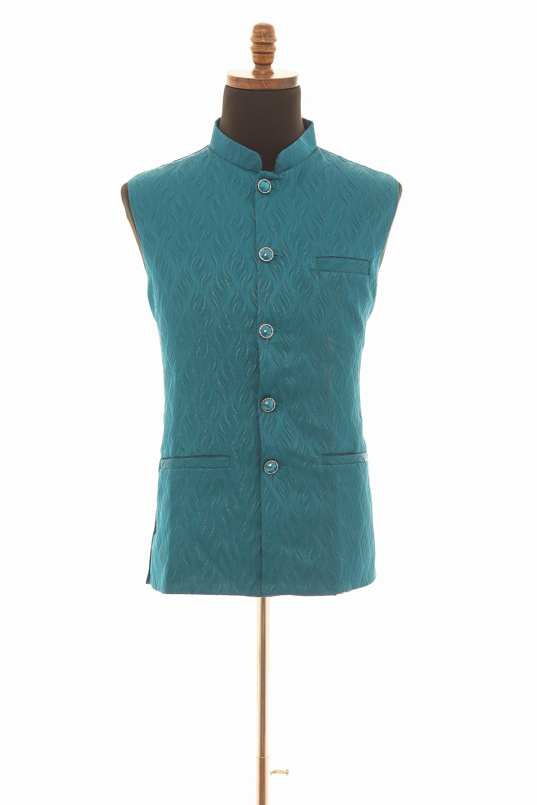 Exquisite Teal Self Embellishment Nehru Jacket for Men
