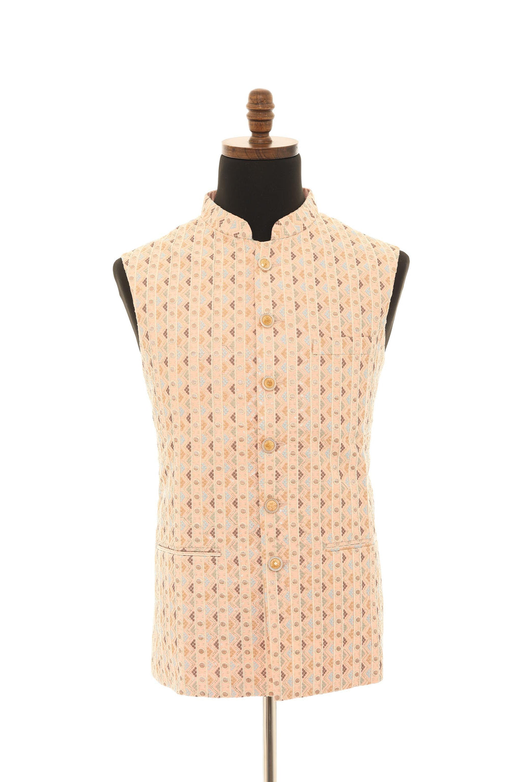 Mens Peach Nehru Jacket  Embroidered Elegance Vest