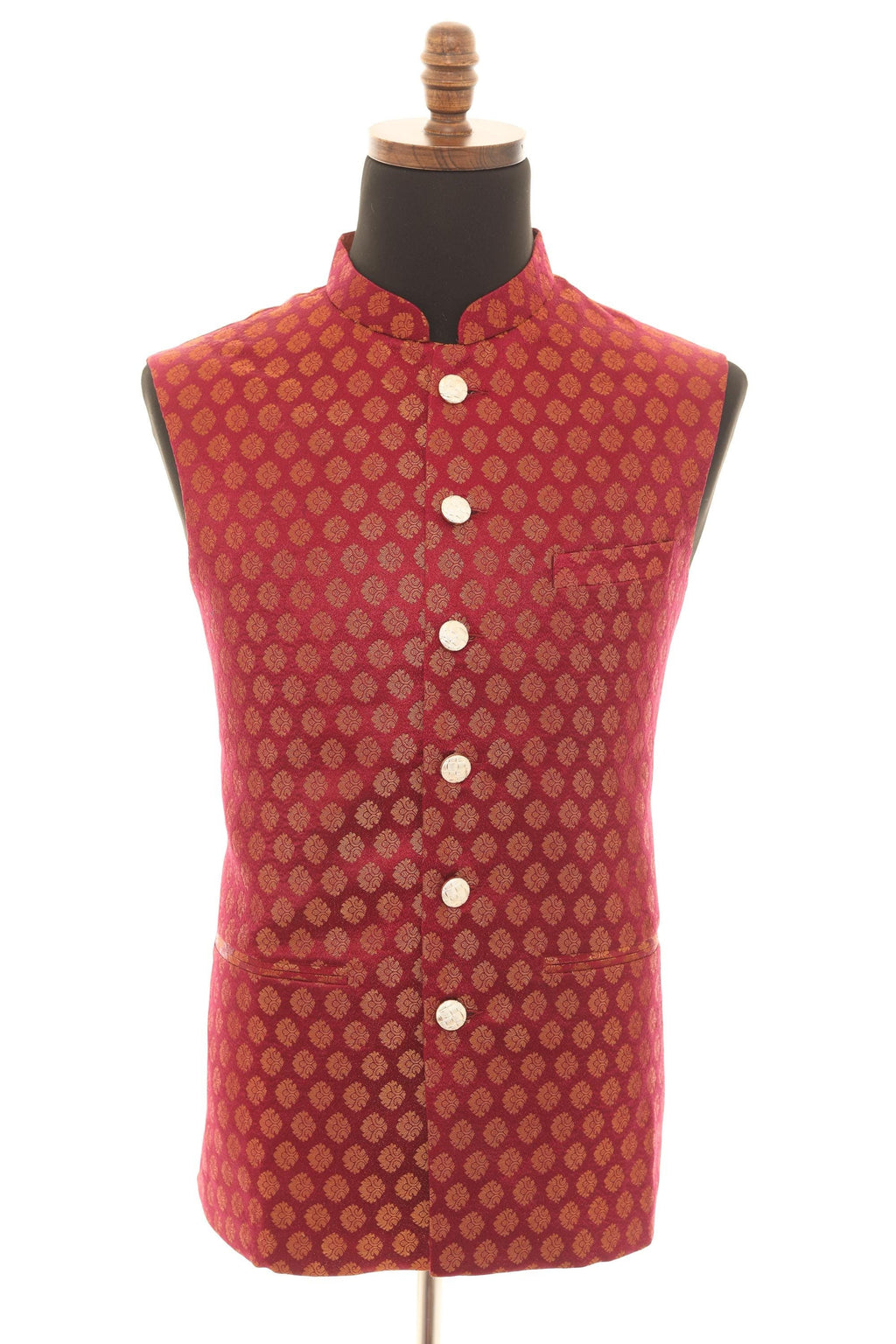 Mens Wine Brocade Nehru Jacket