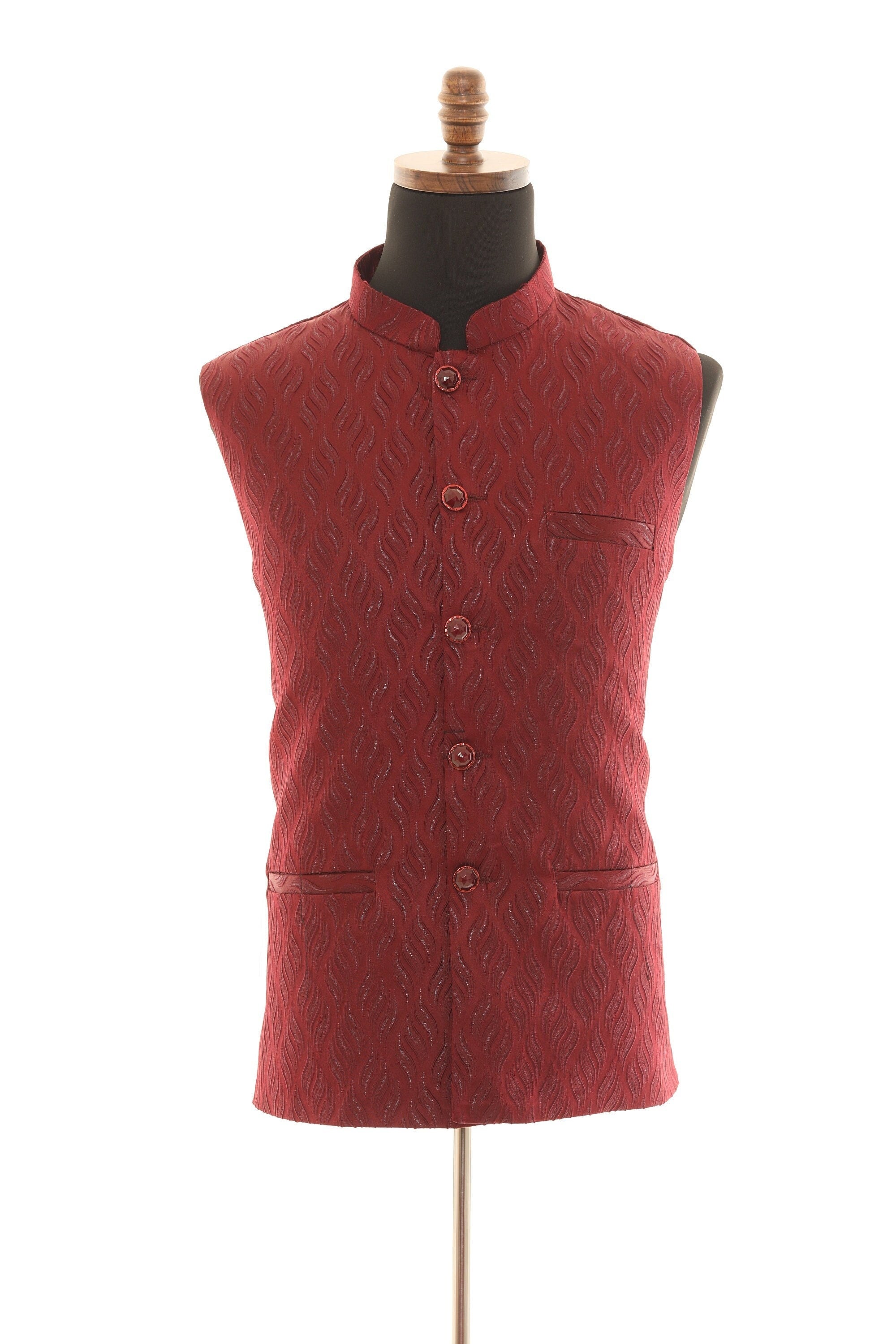 Regal Maroon Self Embellishment Nehru Jacket for Men