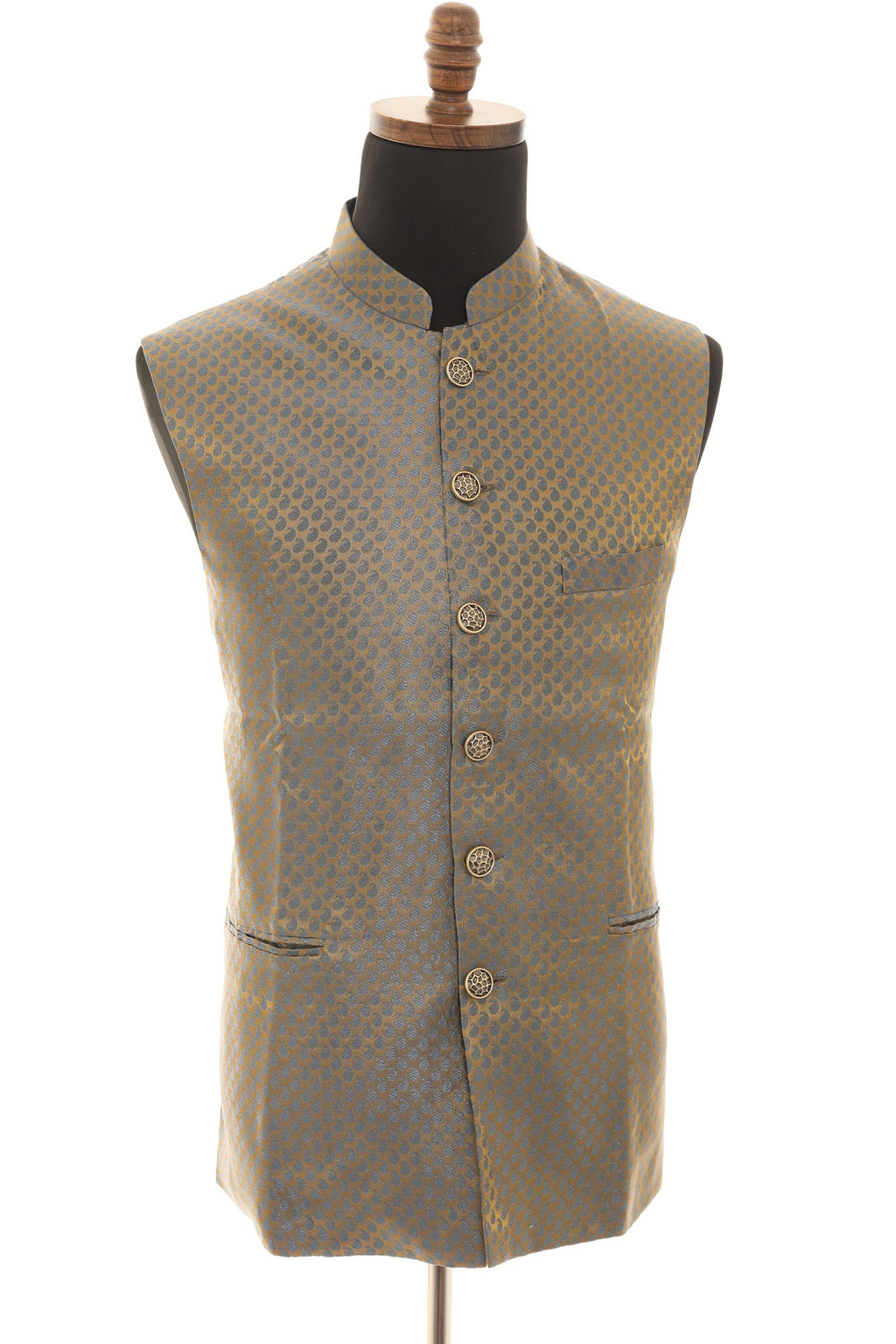 Mens Grey/Gold Brocade Nehru Jacket