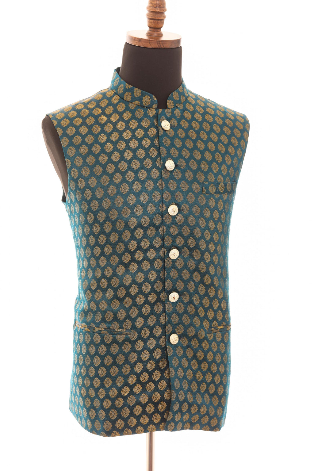 Men's Emerald Green Brocade Nehru Jacket