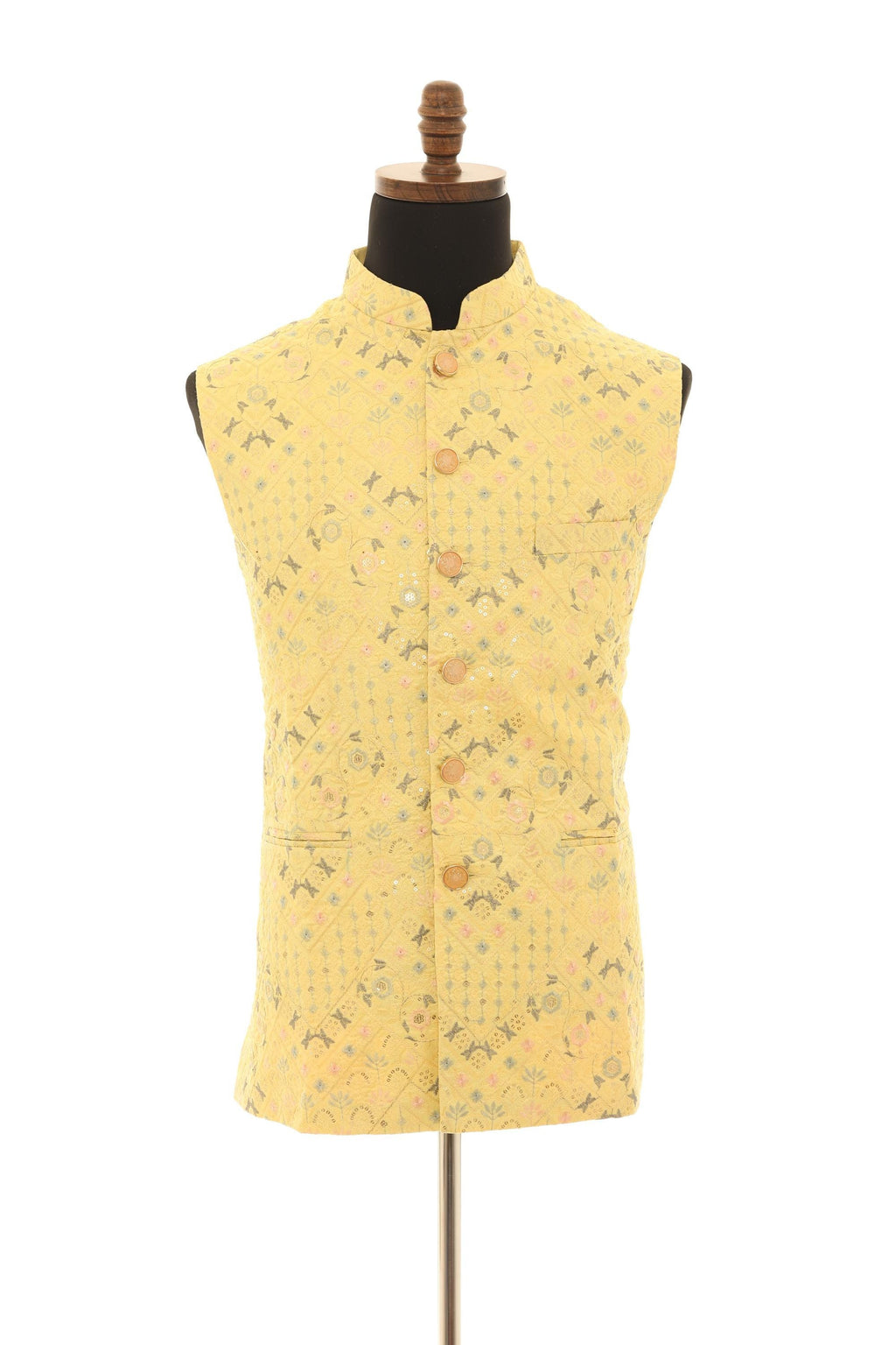 Mens Yellow Nehru Jacket  Embroidered Elegance Vest