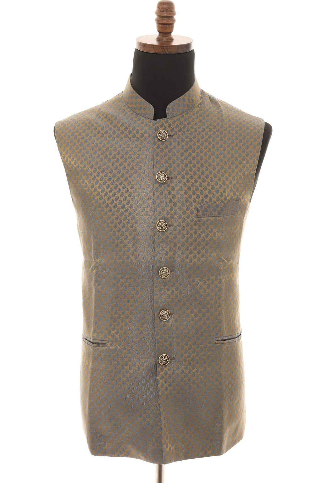 Mens Grey/Gold Brocade Nehru Jacket