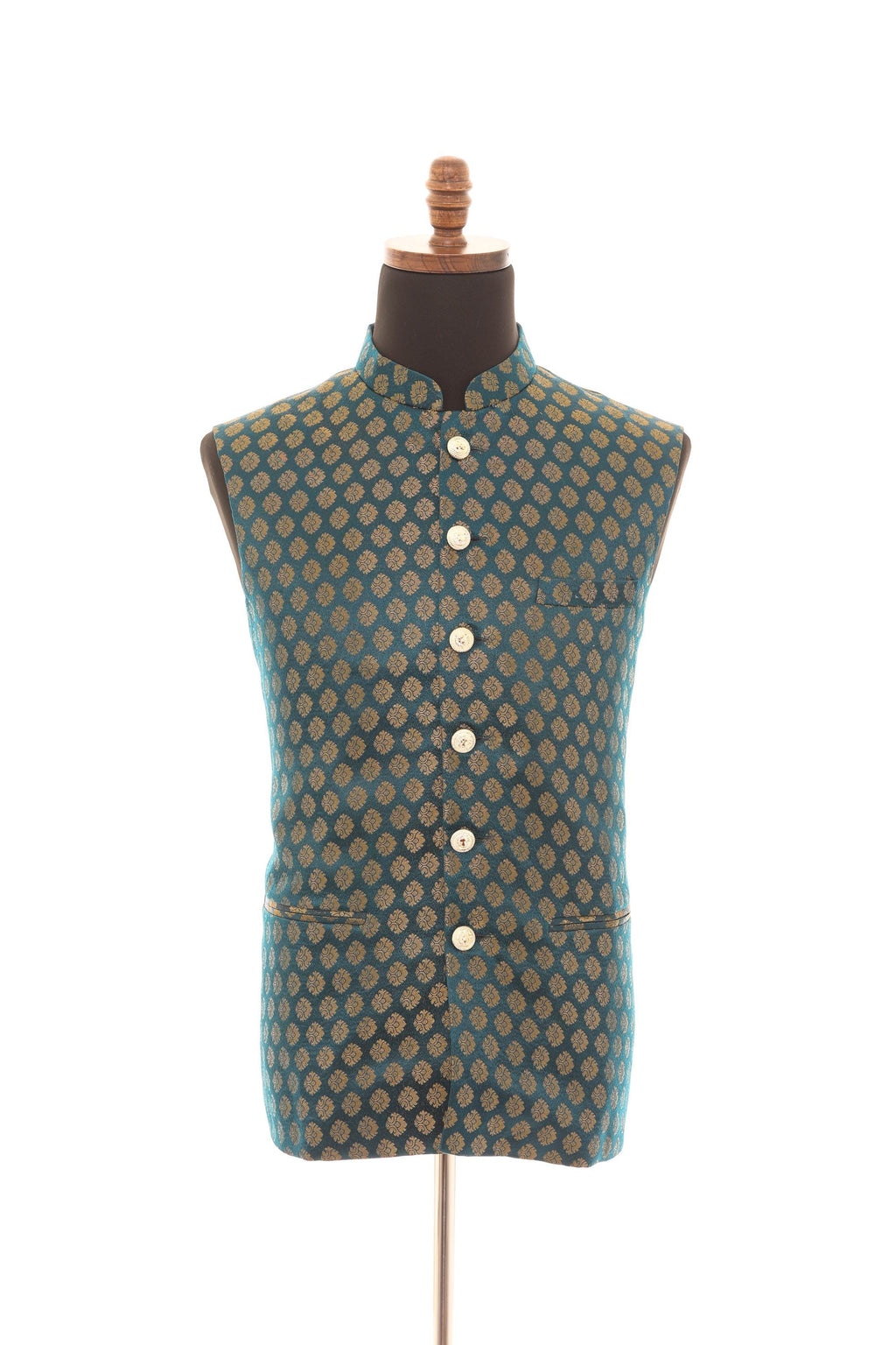 Men's Emerald Green Brocade Nehru Jacket