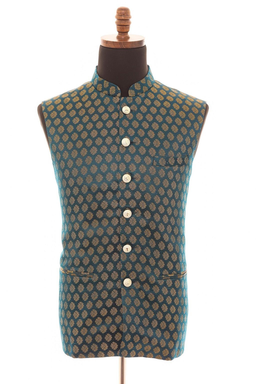 Men's Emerald Green Brocade Nehru Jacket