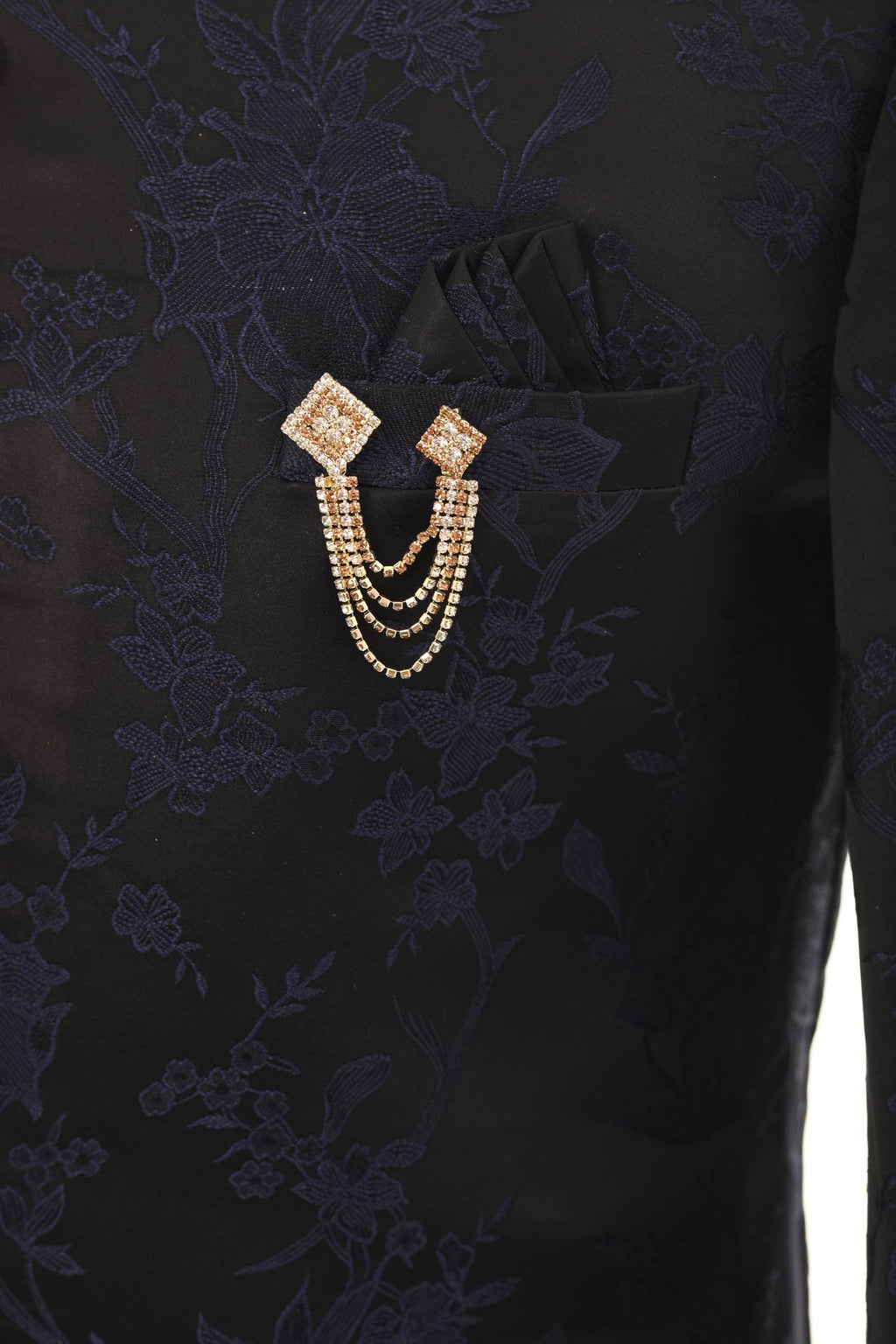 Luxury Diamond Chain Brooch for Men  Copper & Silver Finish