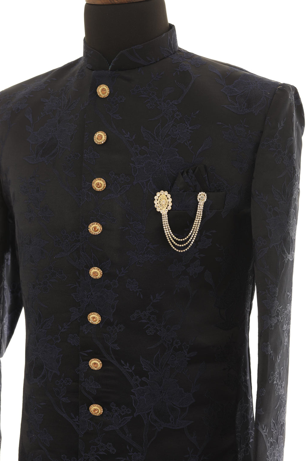 Elegant Oval Crystal Chain Brooch for Men  Gold & Silver Finish