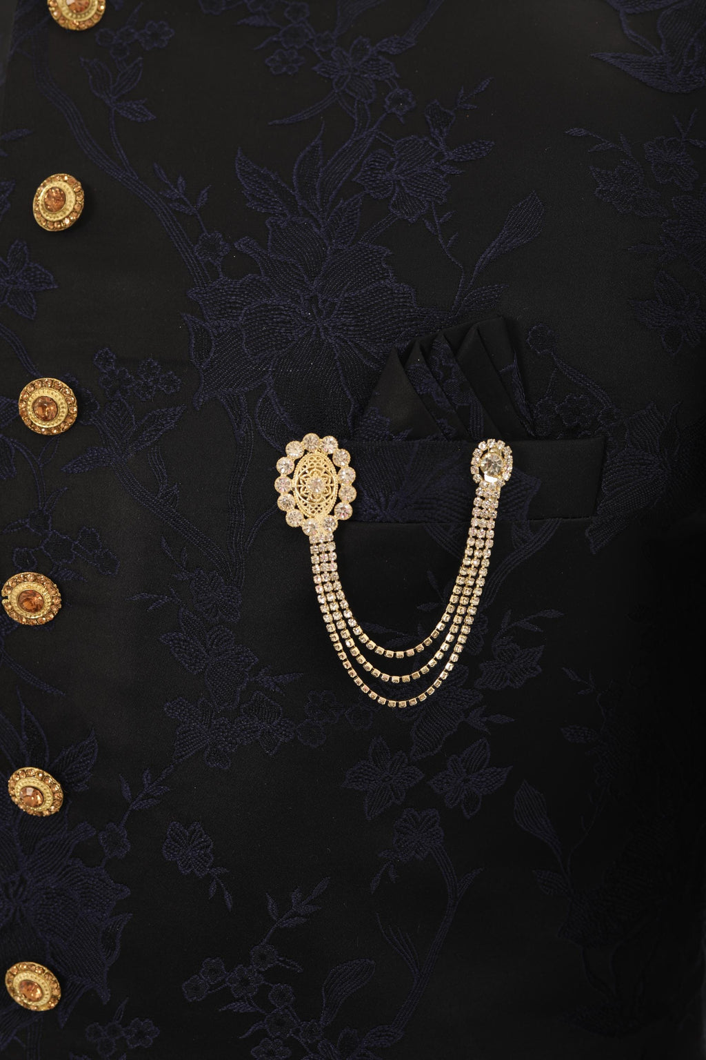 Elegant Oval Crystal Chain Brooch for Men  Gold & Silver Finish