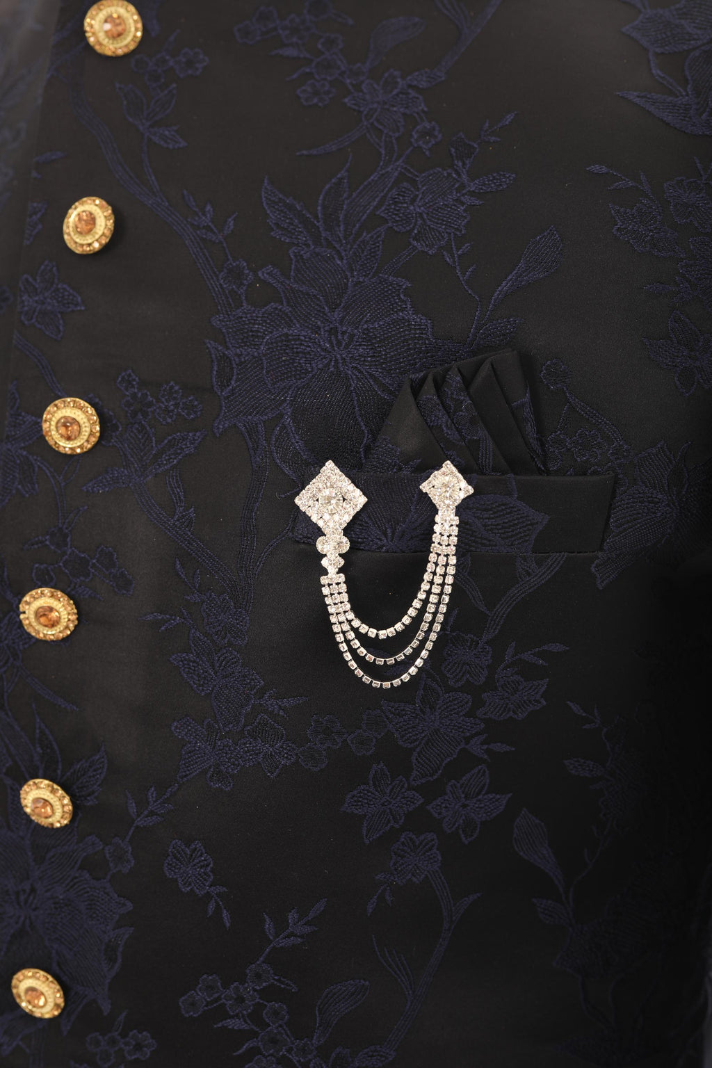 Luxury Diamond-Cut Silver Chain Brooch for Men  Triple Layered