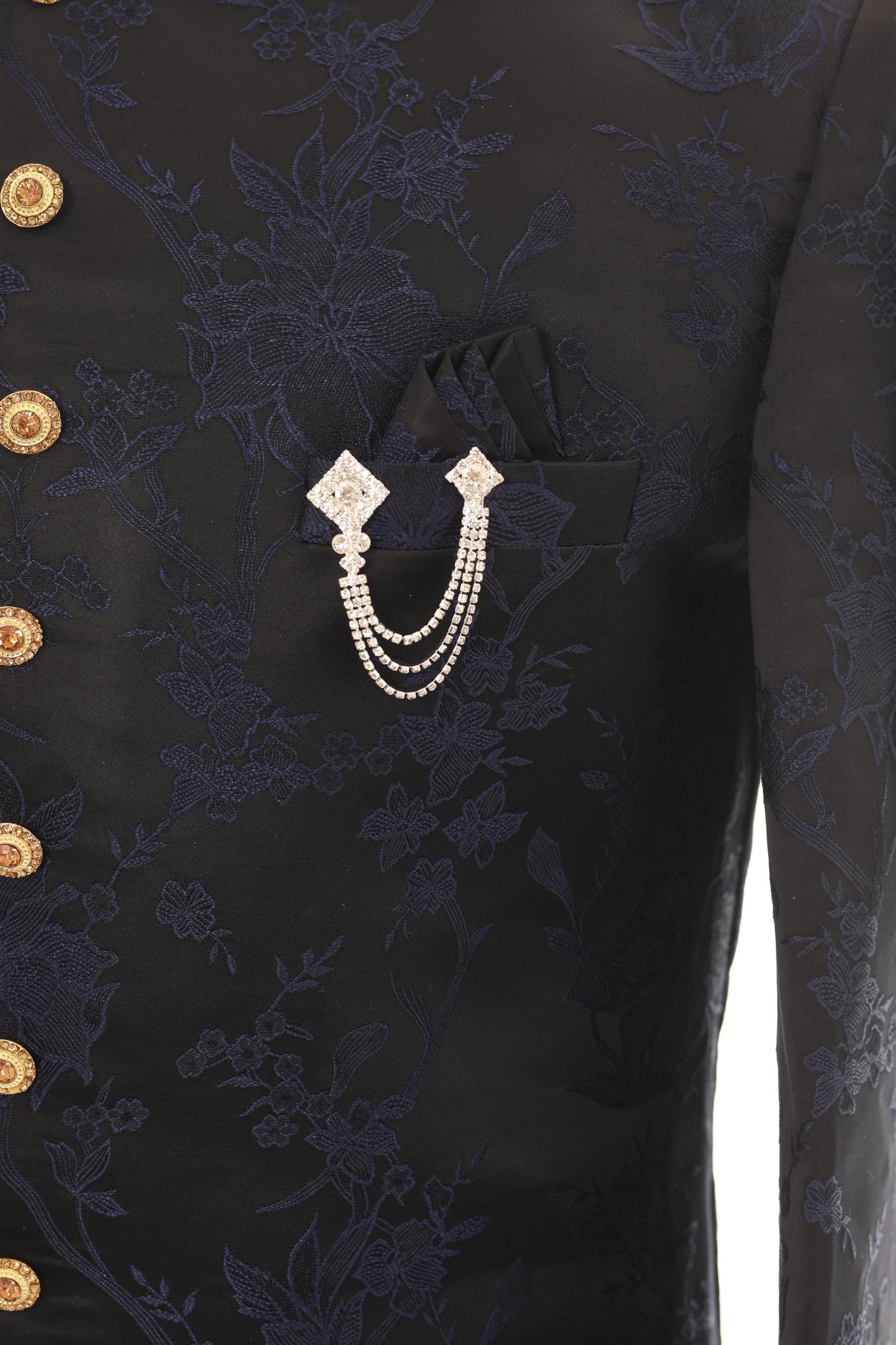 Luxury Diamond-Cut Silver Chain Brooch for Men  Triple Layered