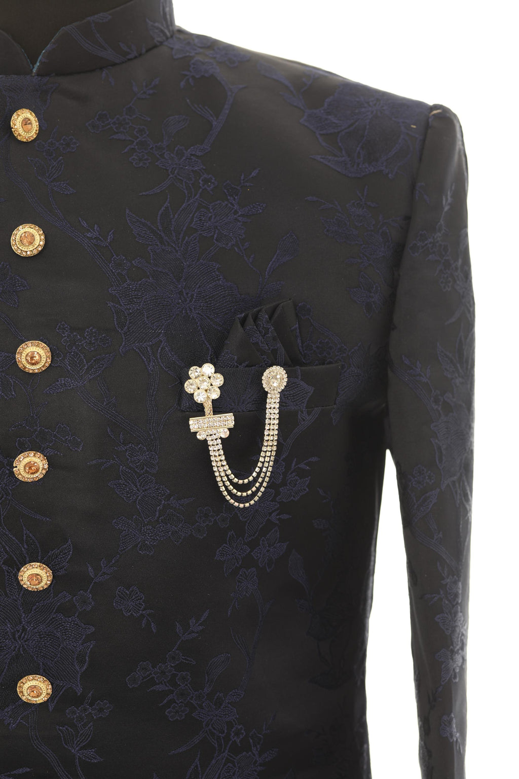 Elegant Silver and Light Gold Crystal Chain Brooch for Men