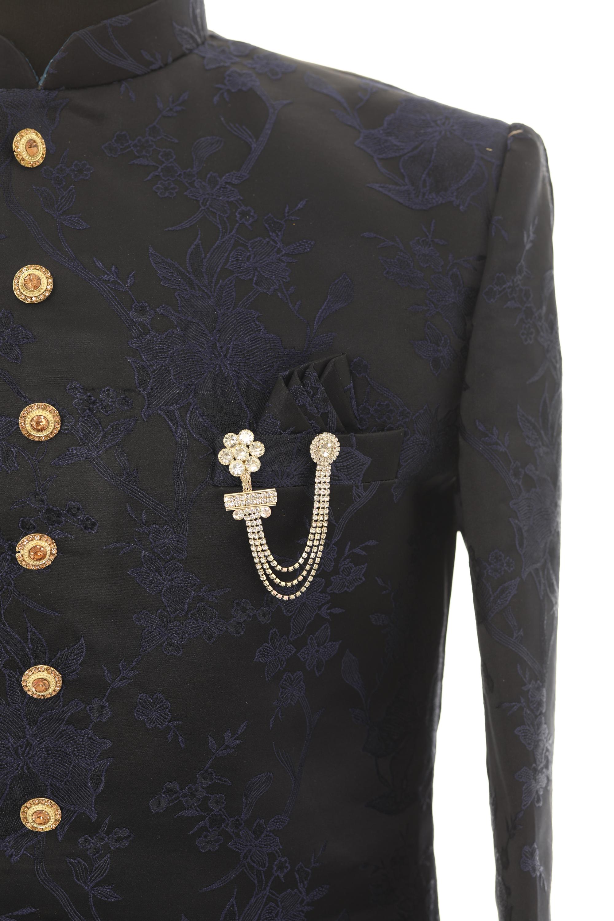 Elegant Silver and Light Gold Crystal Chain Brooch for Men