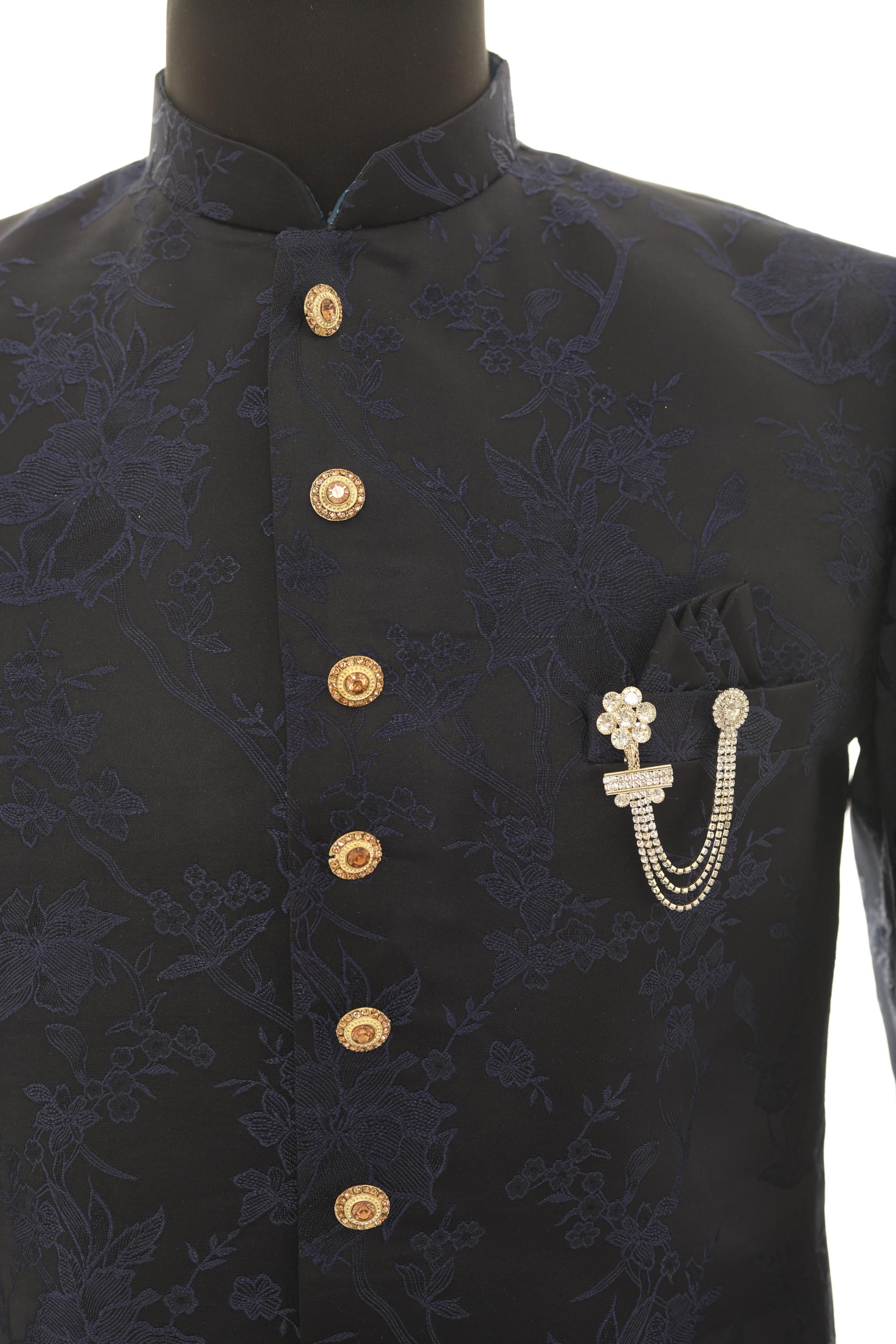 Elegant Silver and Light Gold Crystal Chain Brooch for Men