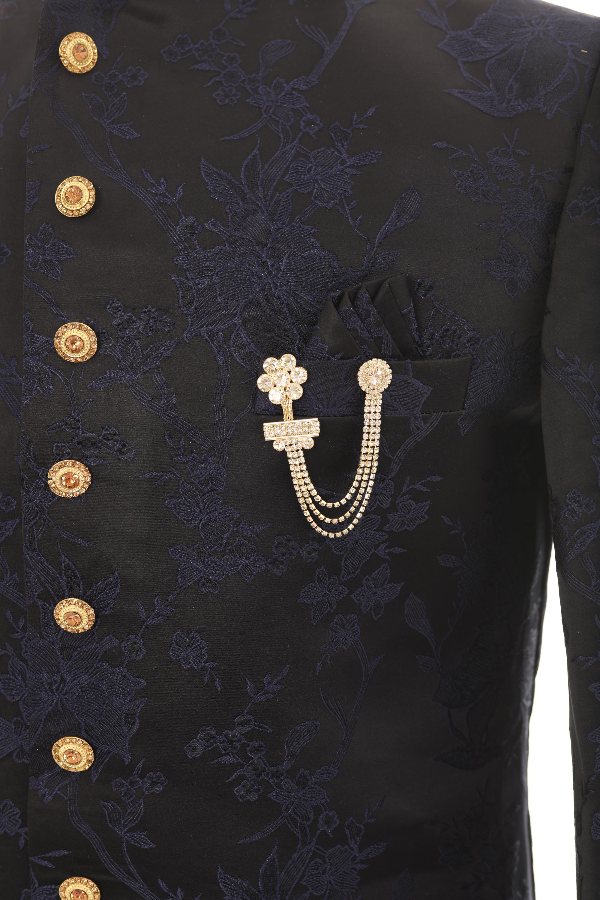 Elegant Silver and Light Gold Crystal Chain Brooch for Men