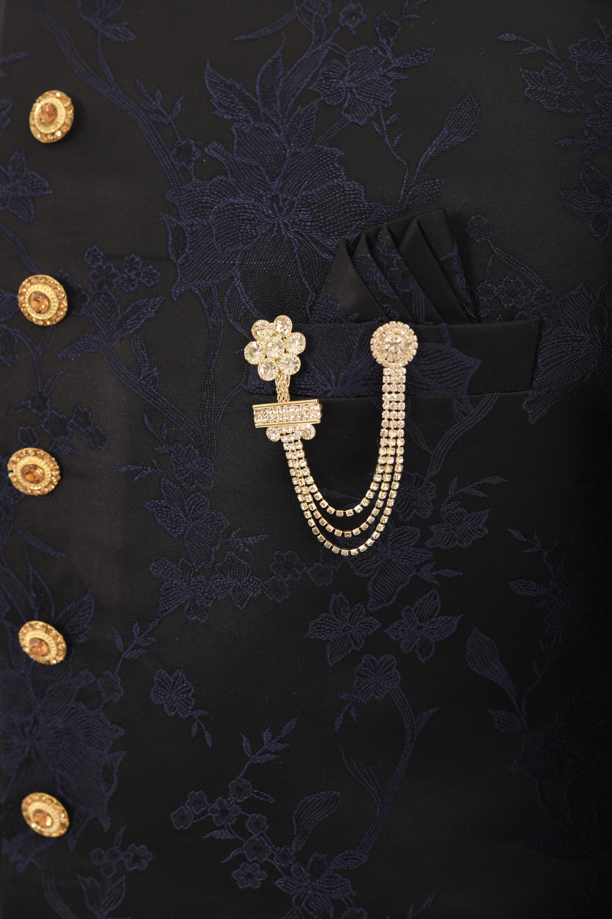 Elegant Silver and Light Gold Crystal Chain Brooch for Men