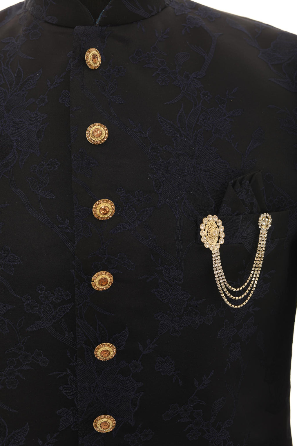 Elegant Oval Crystal Chain Brooch for Men  Gold & Silver Finish