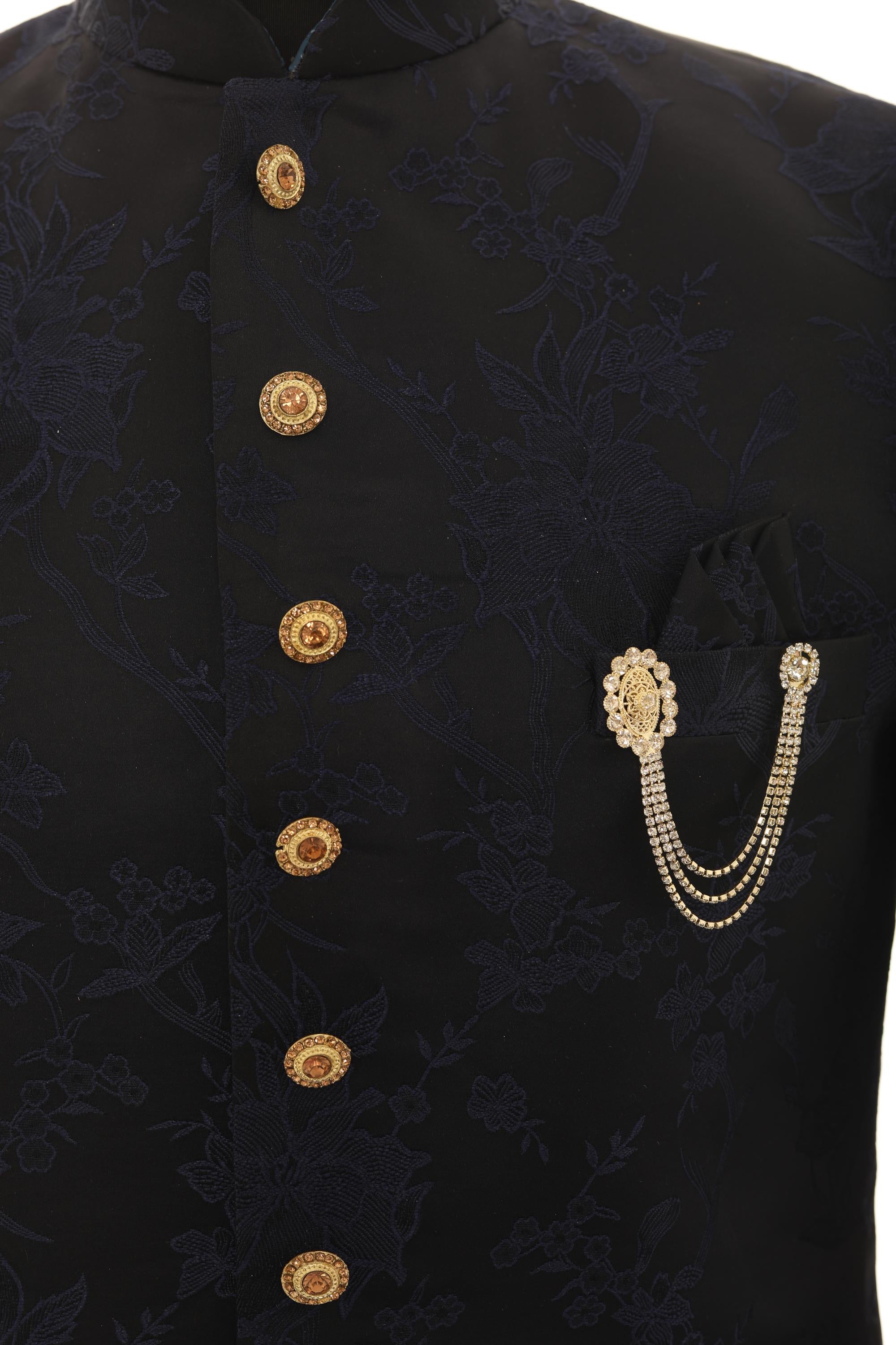 Elegant Oval Crystal Chain Brooch for Men  Gold & Silver Finish