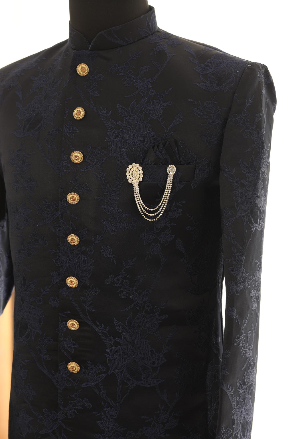 Elegant Oval Crystal Chain Brooch for Men  Gold & Silver Finish