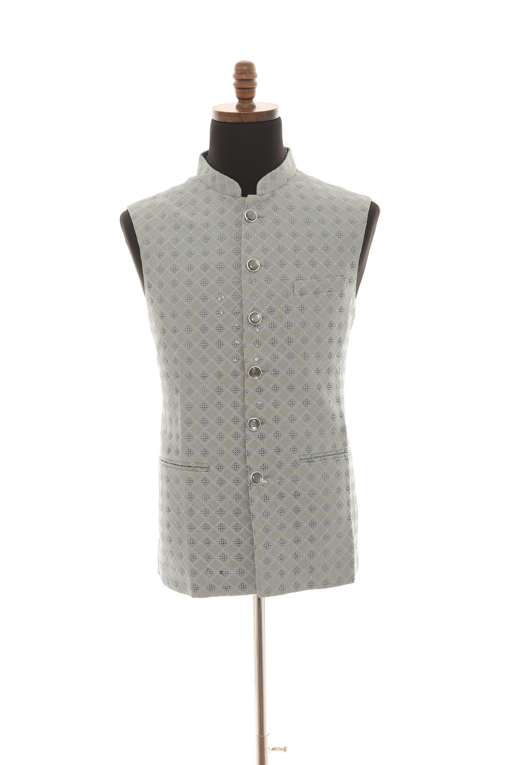 Mens Soft Grey Vest  Self-Embroidered Fabric with Sequins