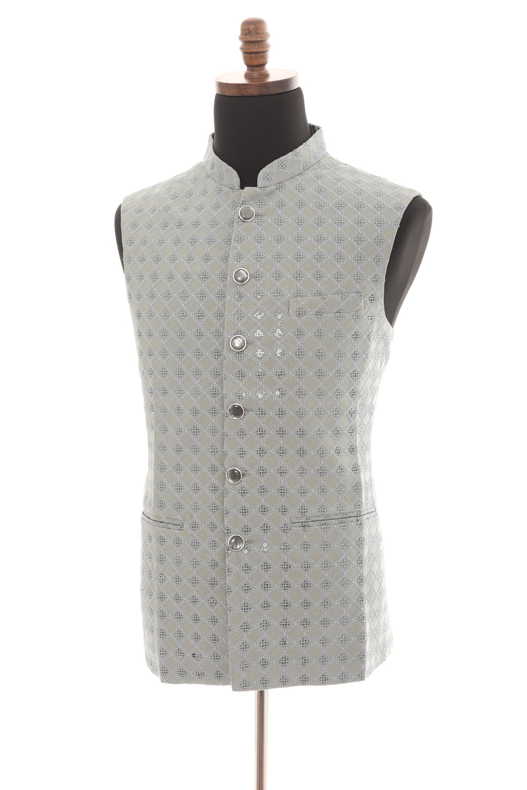 Mens Soft Grey Vest  Self-Embroidered Fabric with Sequins